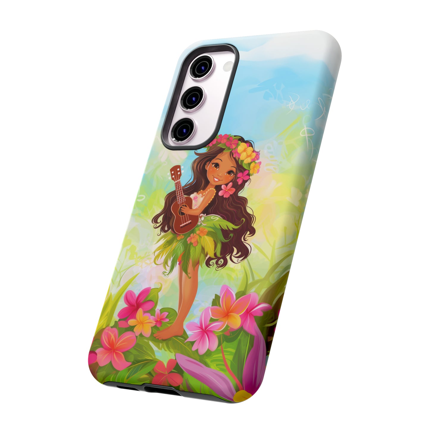 Cute Hula Girl Hawaiian Phone Case, Tropical, Hibiscus, Wireless Compatible, Protective Cell Phone Case for iPhone, Samsung, Pixel phones