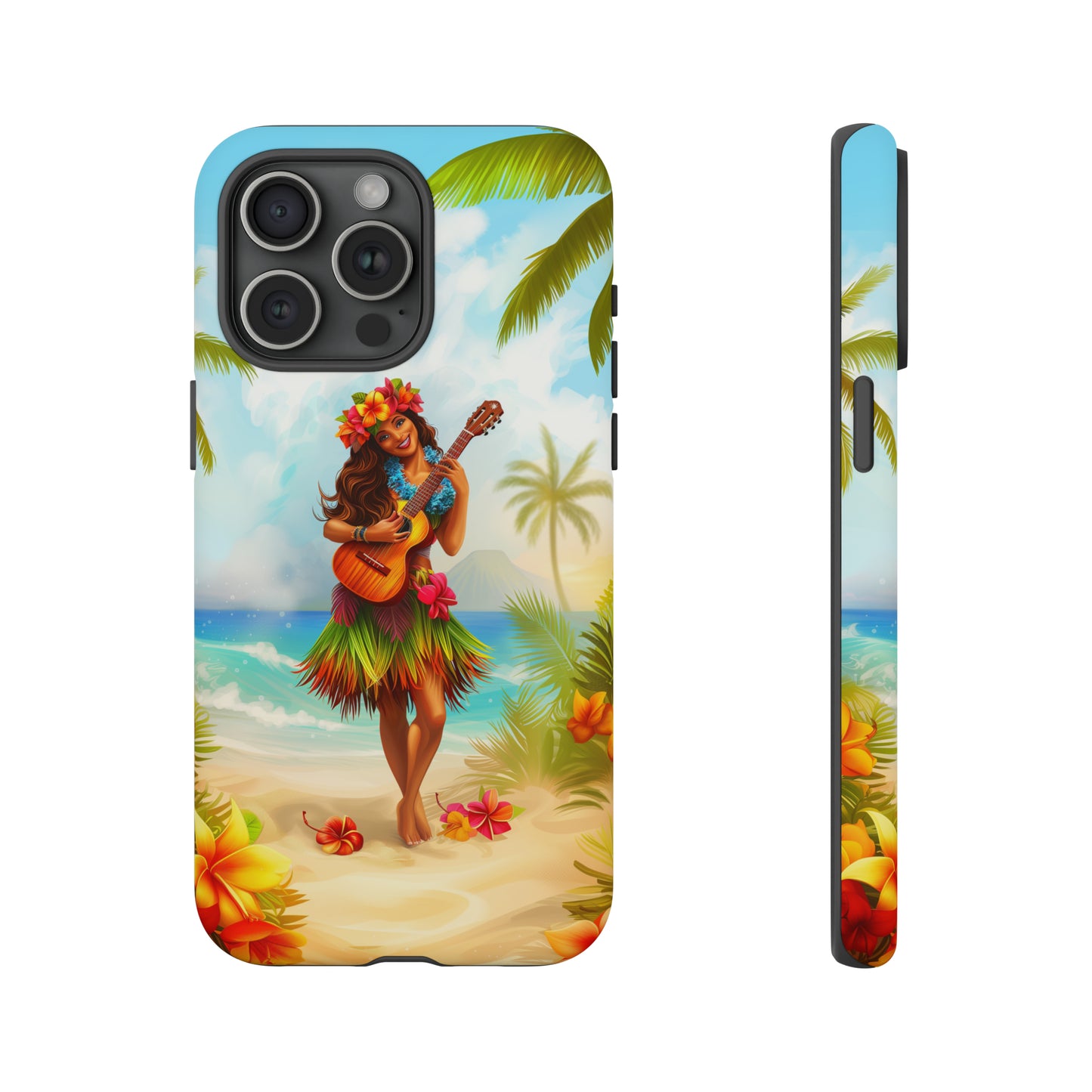Hula Girl Guitar Hawaiian Phone Case, Tropical, Hibiscus, Wireless Compatible, Protective Cell Phone Case for iPhone, Samsung, Pixel phones