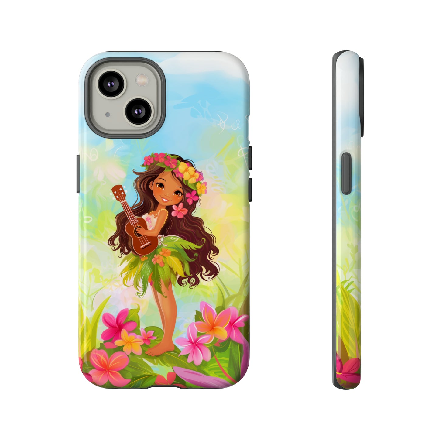 Cute Hula Girl Hawaiian Phone Case, Tropical, Hibiscus, Wireless Compatible, Protective Cell Phone Case for iPhone, Samsung, Pixel phones
