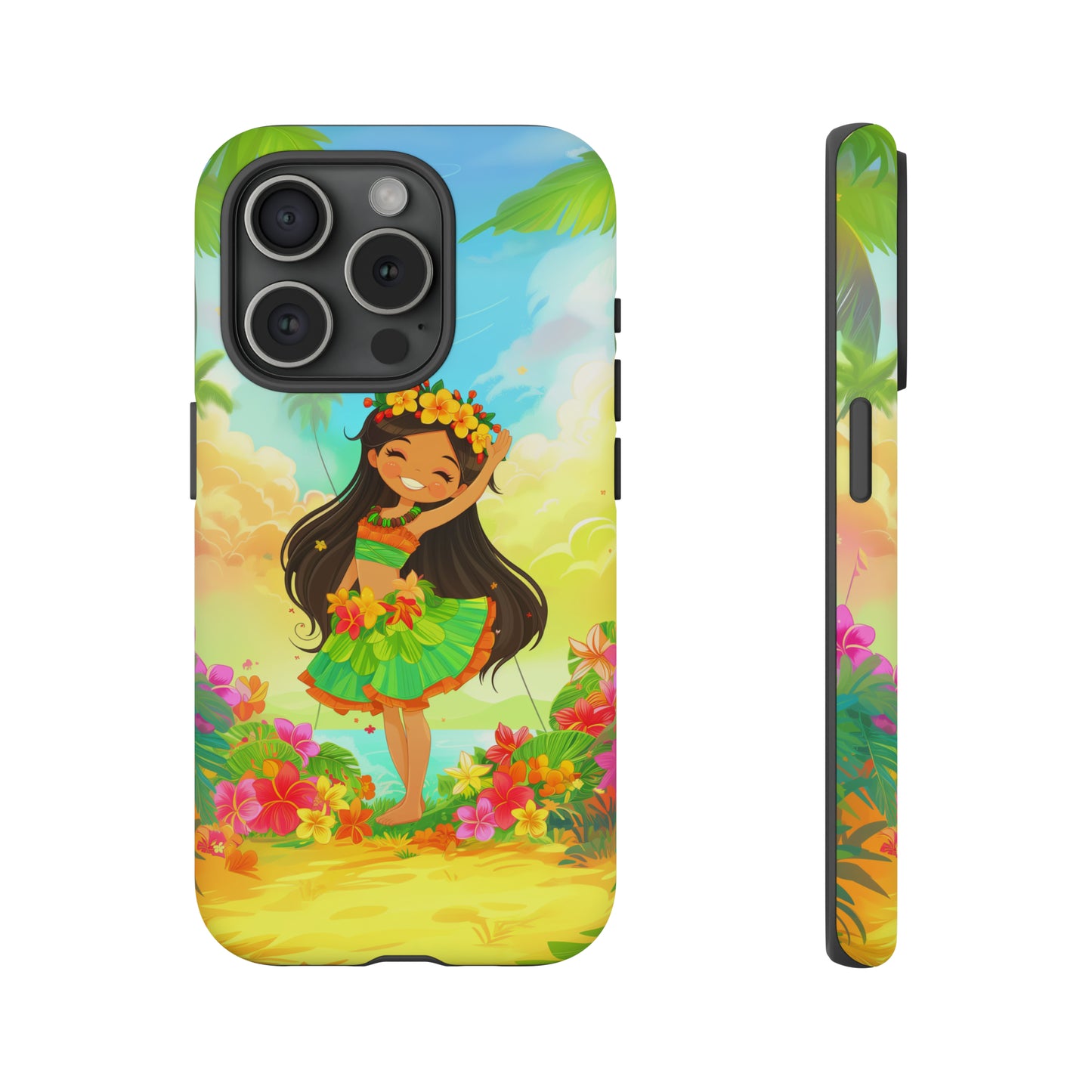 Cute Hula Girl Hawaiian Phone Case, Tropical, Hibiscus, Wireless Compatible, Protective Cell Phone Case for iPhone, Samsung, Pixel phones