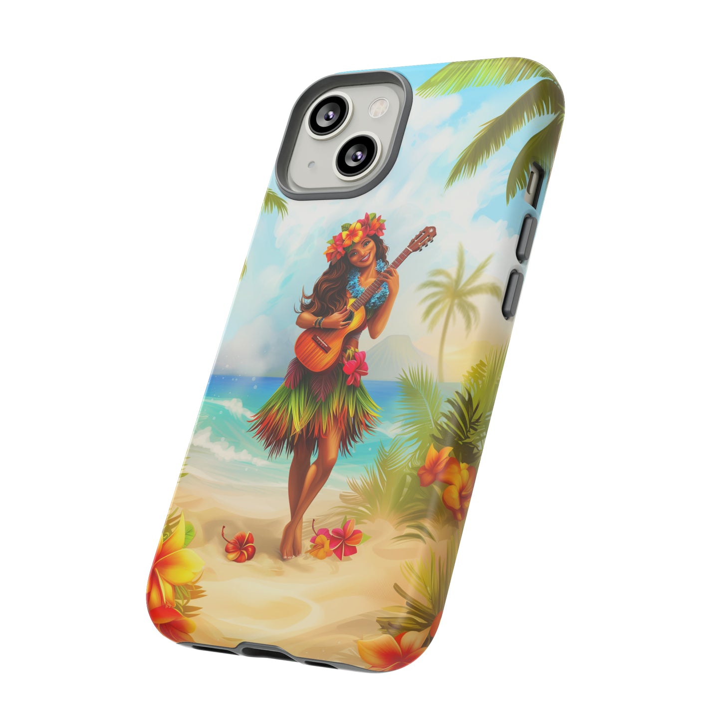 Hula Girl Guitar Hawaiian Phone Case, Tropical, Hibiscus, Wireless Compatible, Protective Cell Phone Case for iPhone, Samsung, Pixel phones