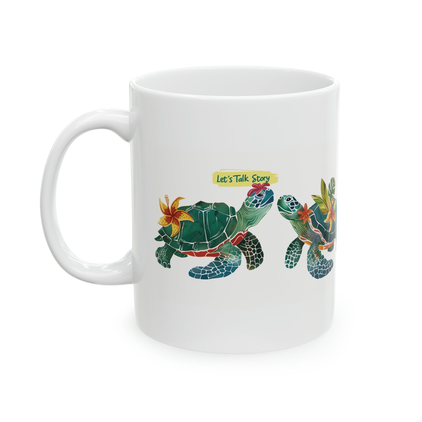Let's Talk Story Turtles Honu Hibiscus Hawaiian Ceramic Mug 11oz, Hawaii Mug, HI Mug, Aloha Mug, 808 Mug, Island Mug, Tropical Coffee Mug