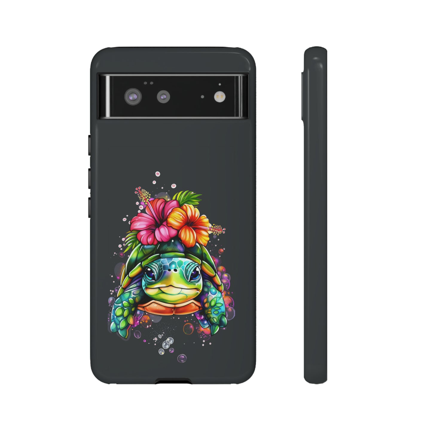Color Splash Turtle Hawaiian Phone Case, Tropical, Hibiscus, Wireless Compatible, Protective Cell Phone Case for iPhone, Samsung, Pixel