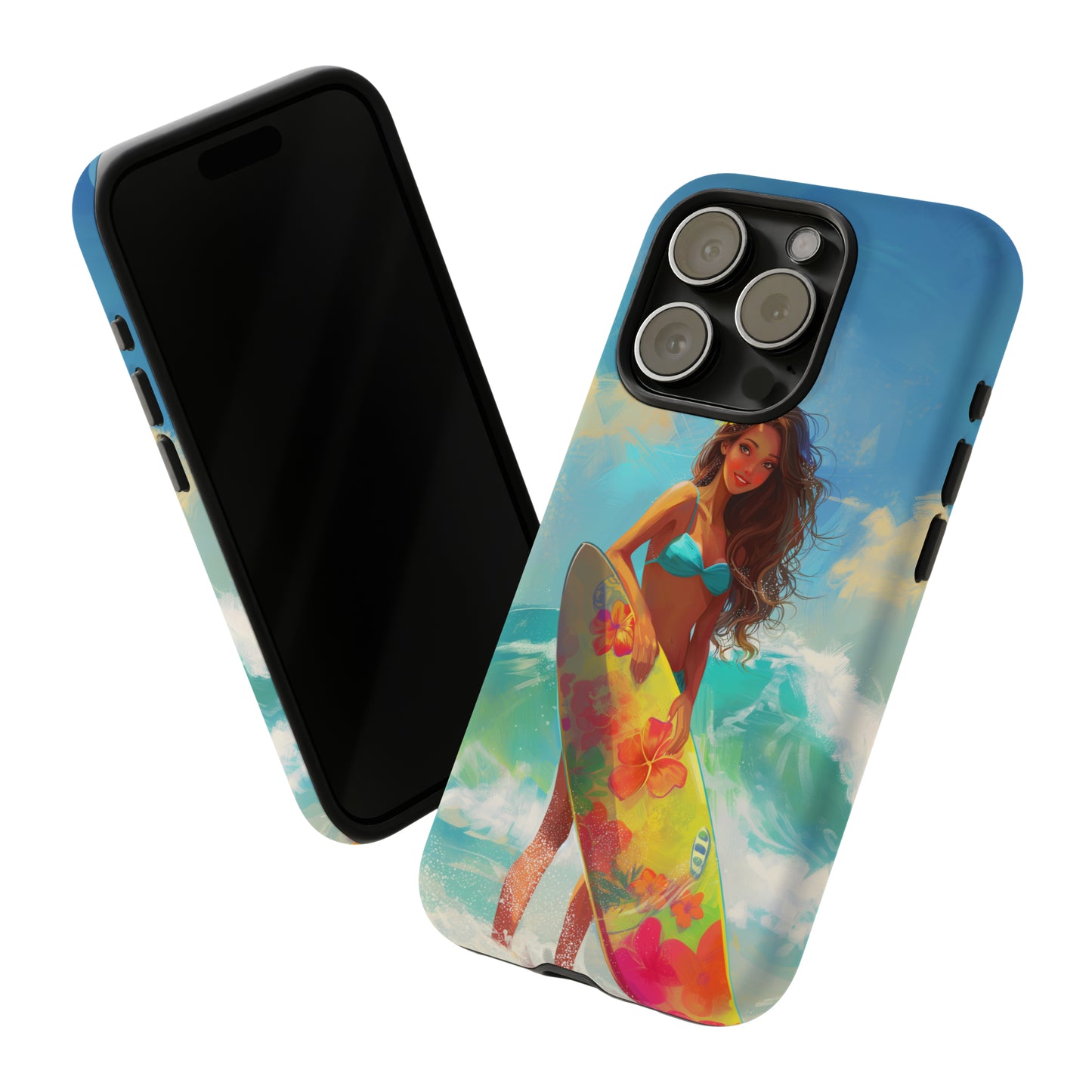 Surfer Girl Hawaiian Phone Case, Tropical, Hibiscus, Wireless Compatible, Protective Cell Phone Case for iPhone, Samsung, Pixel phones