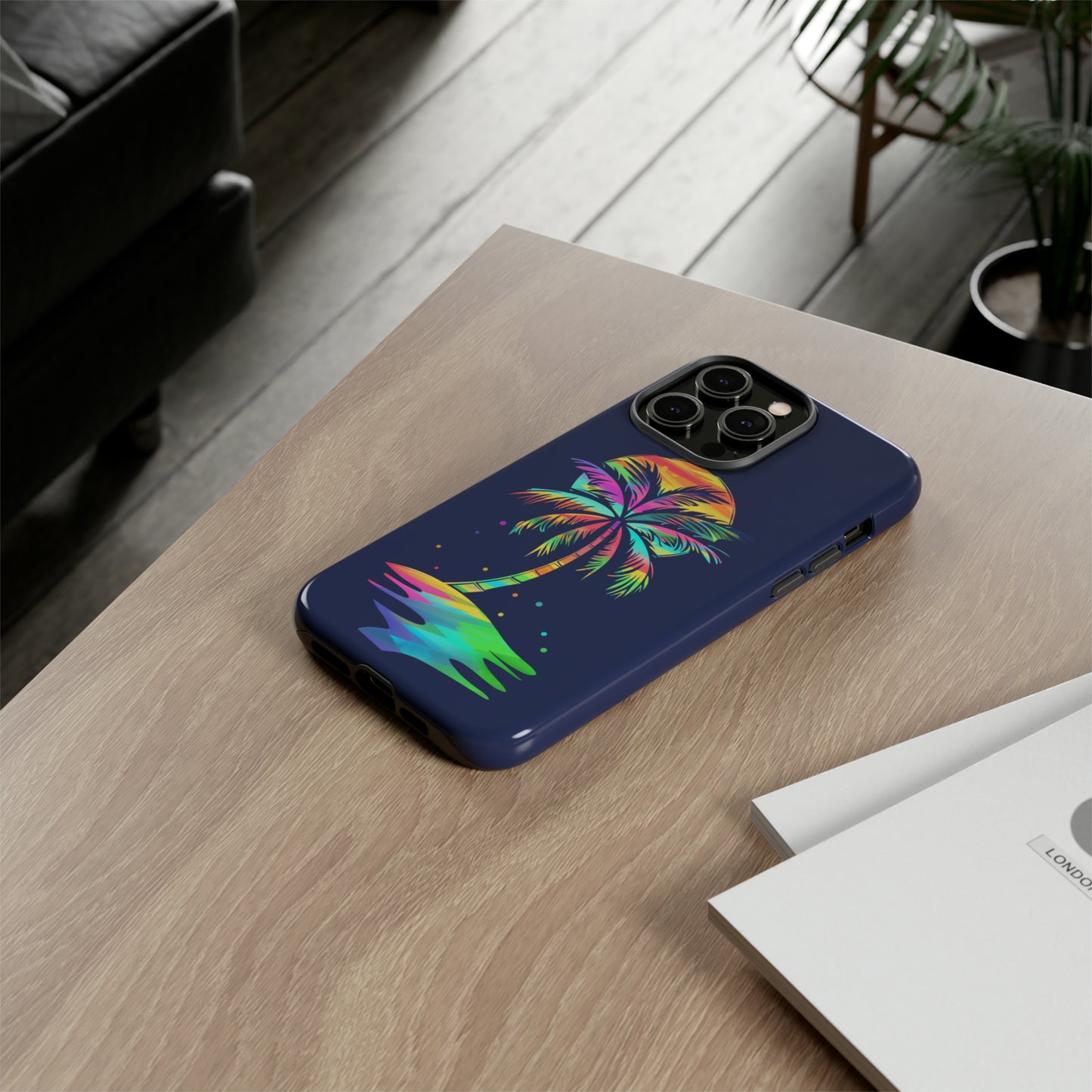 Night Palm Tree Hawaiian Phone Case, Tropical, Hibiscus, Wireless Compatible, Protective Cell Phone Case for iPhone, Samsung, Pixel phones