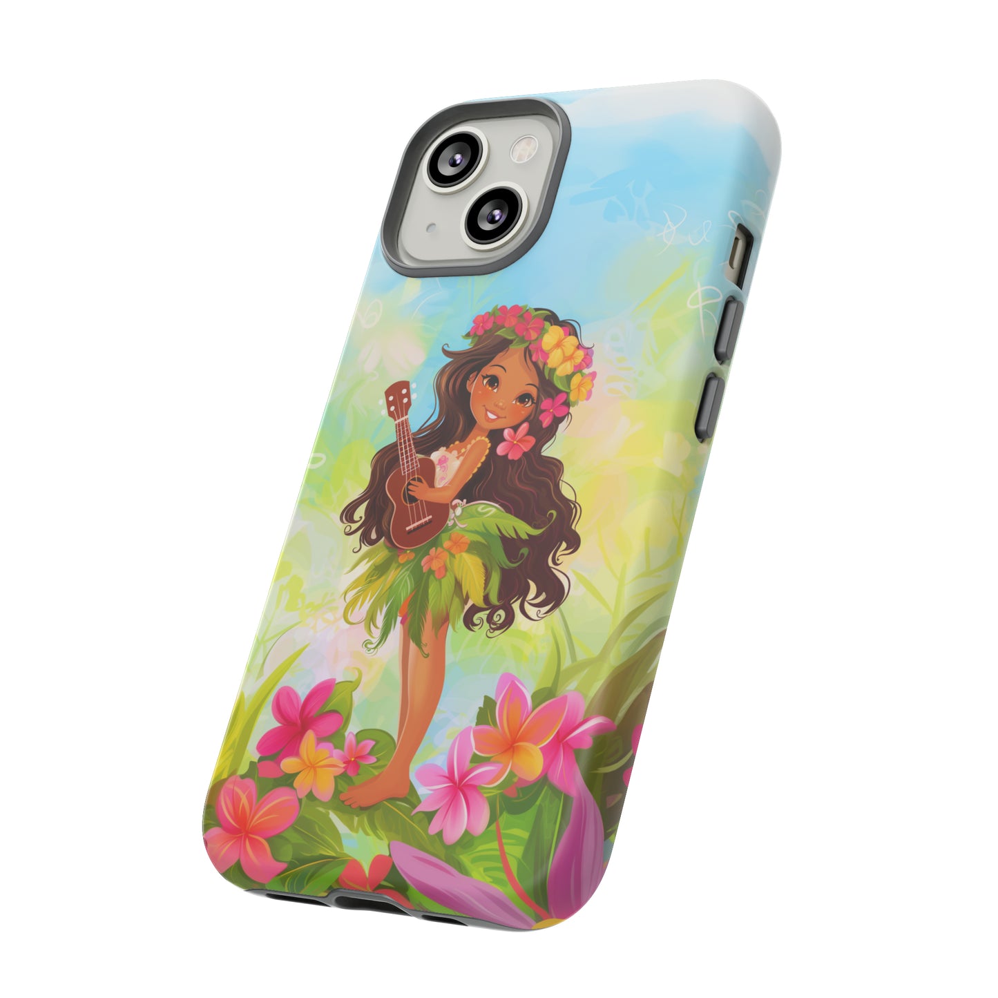 Cute Hula Girl Hawaiian Phone Case, Tropical, Hibiscus, Wireless Compatible, Protective Cell Phone Case for iPhone, Samsung, Pixel phones