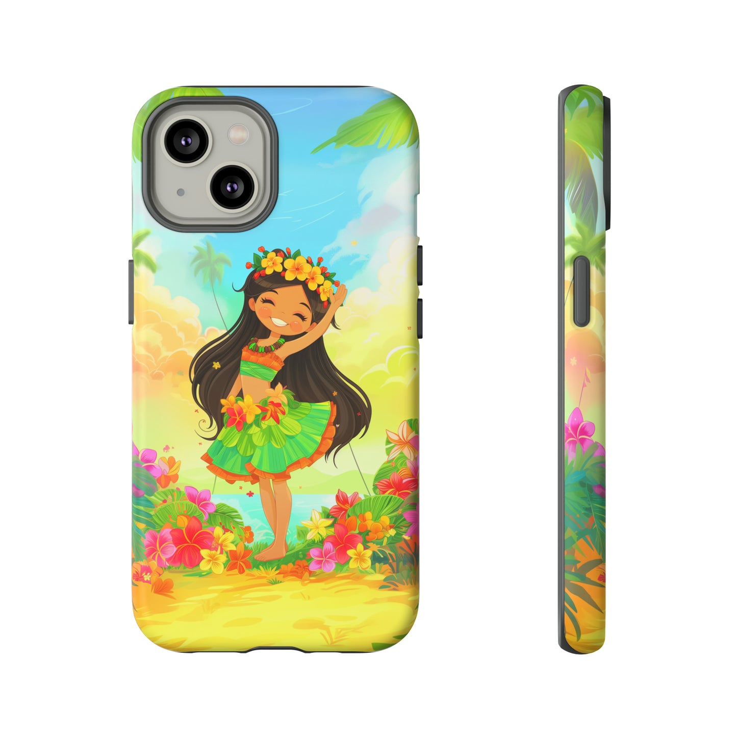 Cute Hula Girl Hawaiian Phone Case, Tropical, Hibiscus, Wireless Compatible, Protective Cell Phone Case for iPhone, Samsung, Pixel phones