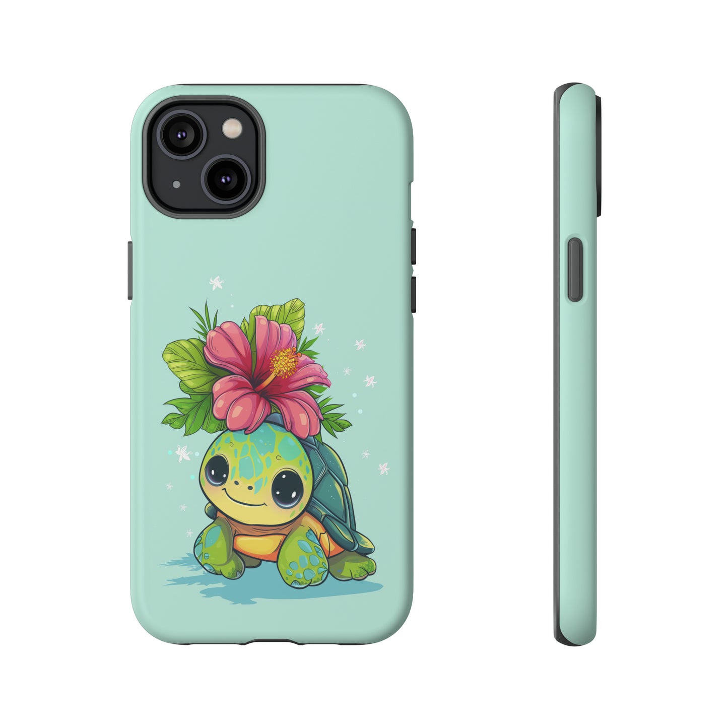 Cute Turtle Hawaiian Phone Case, Tropical, Hibiscus, Wireless Compatible, Protective Cell Phone Case for iPhone, Samsung, Pixel phones