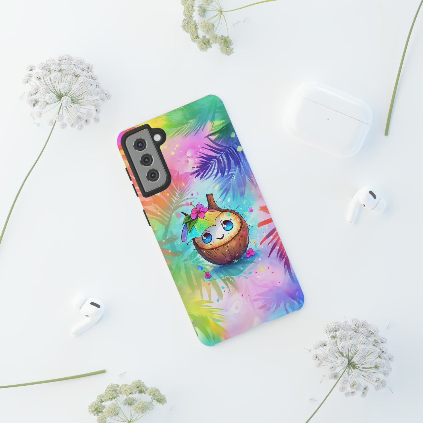 Cute Anime Coconut Hawaiian Tropical Phone Case, 808, Island Tropics, Wireless Compatible, Protective Cell Phone Case iPhone, Samsung, Pixel