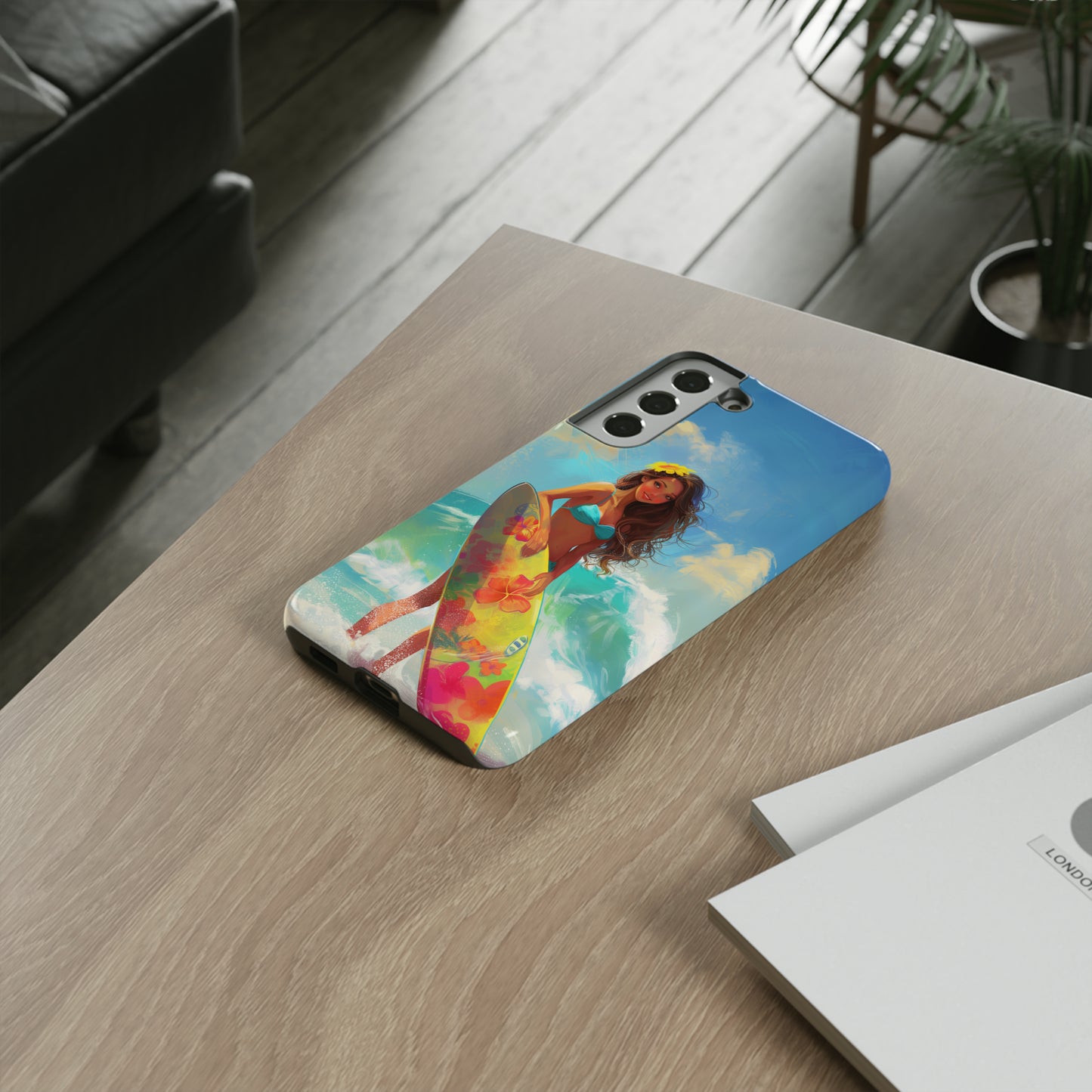 Surfer Girl Hawaiian Phone Case, Tropical, Hibiscus, Wireless Compatible, Protective Cell Phone Case for iPhone, Samsung, Pixel phones