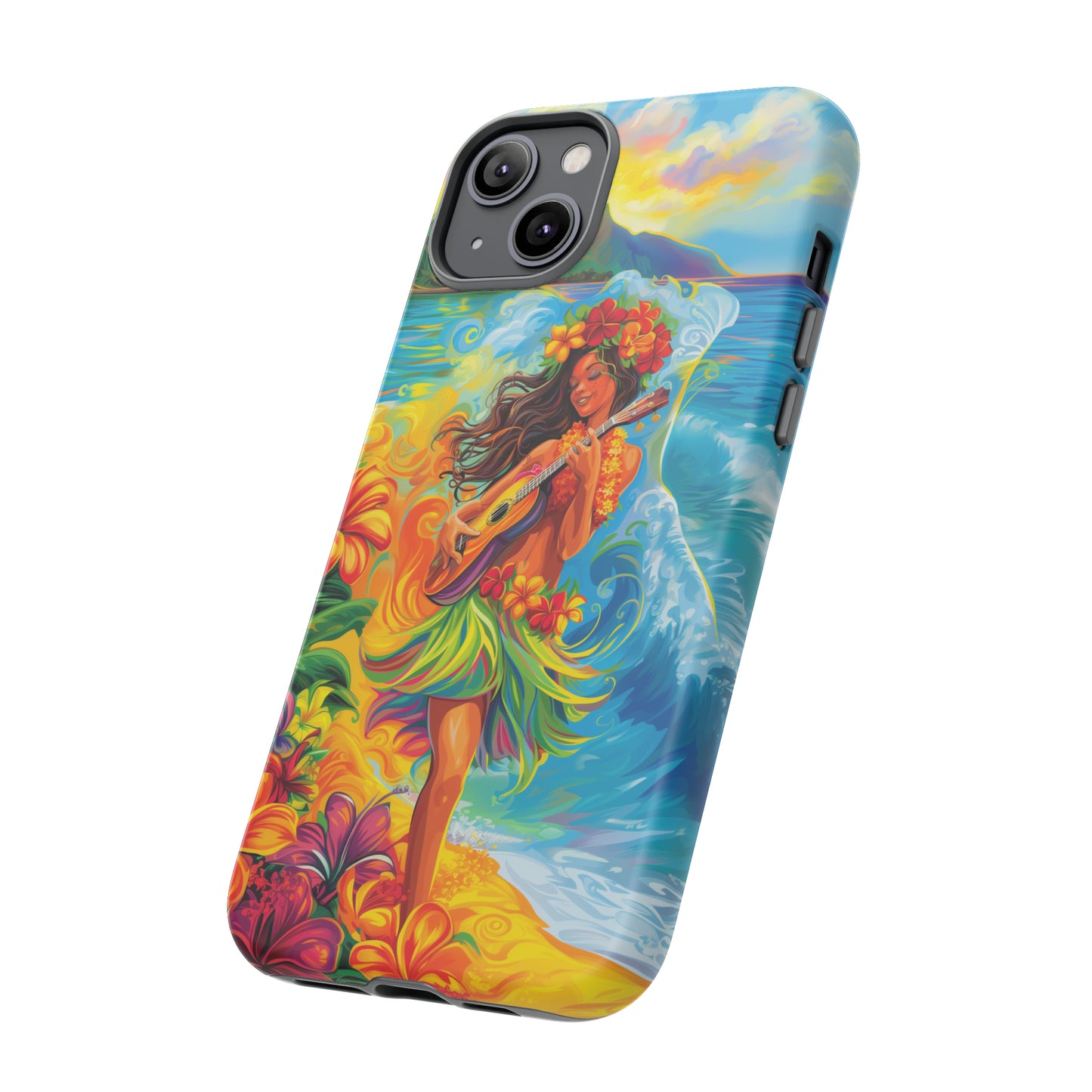 Ukulele Hula Girl Hawaiian Phone Case, Tropical, Hibiscus, Wireless Compatible, Protective Cell Phone Case for iPhone, Samsung, Pixel phones