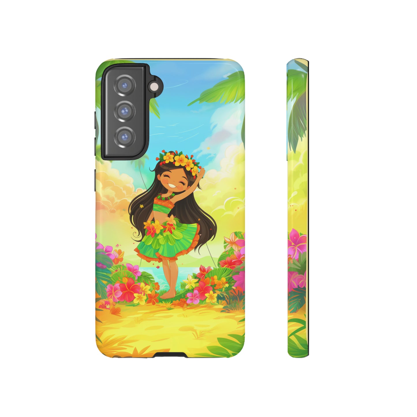 Cute Hula Girl Hawaiian Phone Case, Tropical, Hibiscus, Wireless Compatible, Protective Cell Phone Case for iPhone, Samsung, Pixel phones