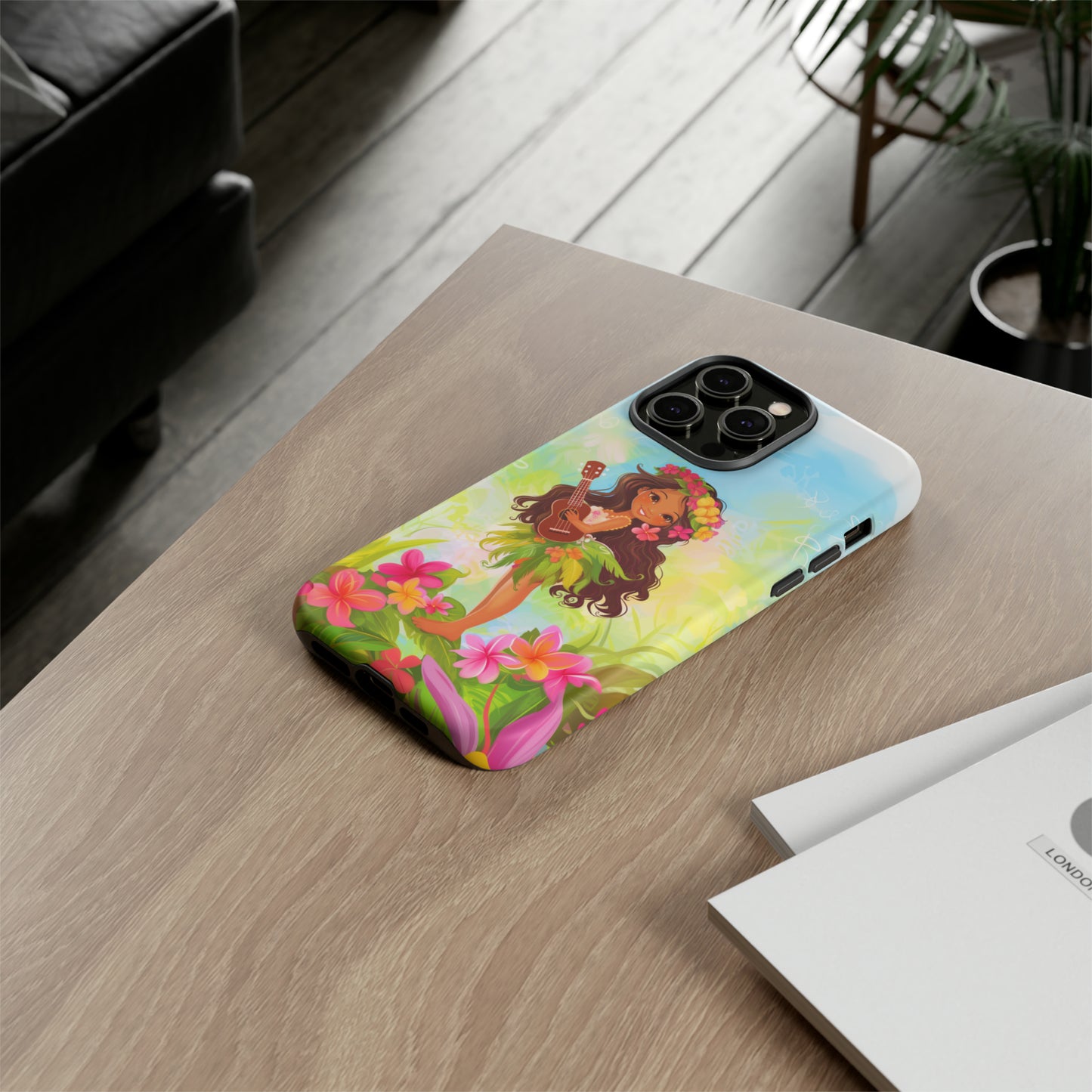 Cute Hula Girl Hawaiian Phone Case, Tropical, Hibiscus, Wireless Compatible, Protective Cell Phone Case for iPhone, Samsung, Pixel phones