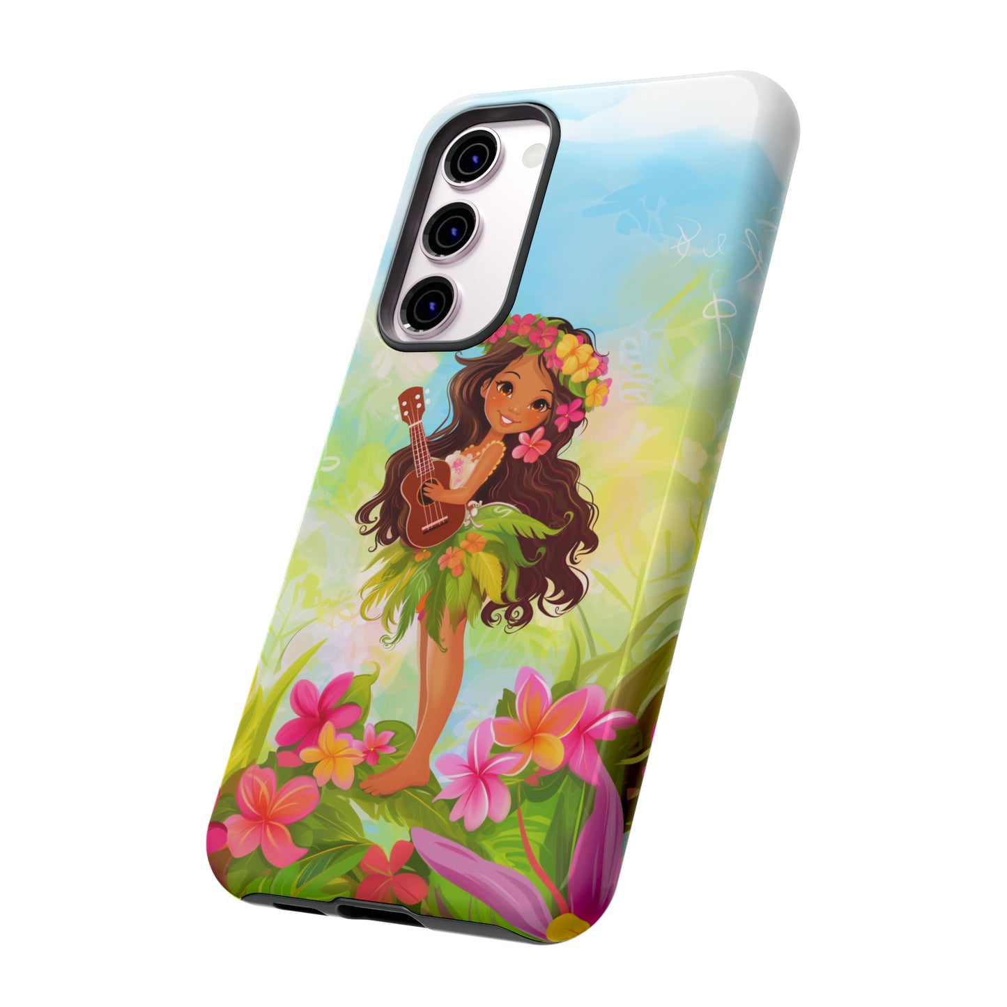 Cute Hula Girl Hawaiian Phone Case, Tropical, Hibiscus, Wireless Compatible, Protective Cell Phone Case for iPhone, Samsung, Pixel phones