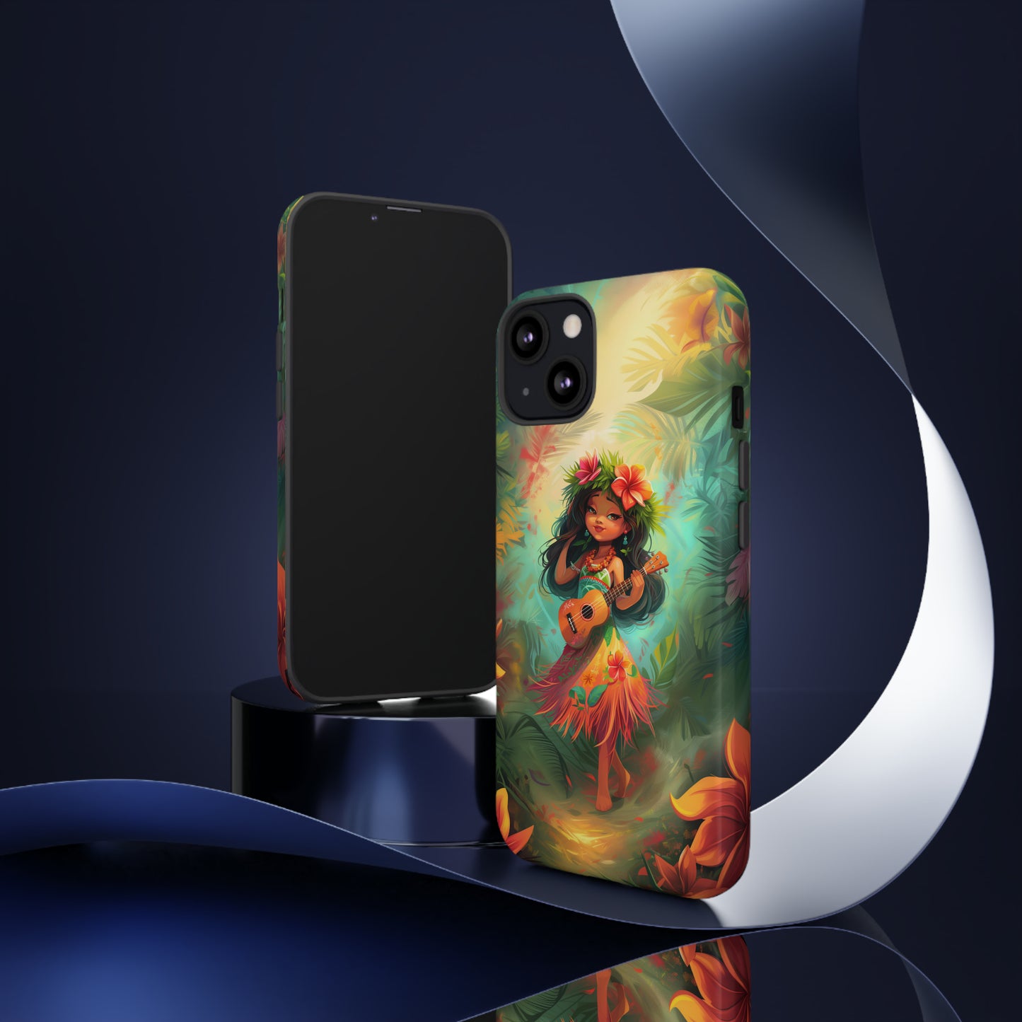 Cute Hula Girl Ukulele Hawaiian Phone Case, Tropical, Hibiscus, Wireless Compatible, Protective Cell Phone Case for iPhone, Samsung, Pixel