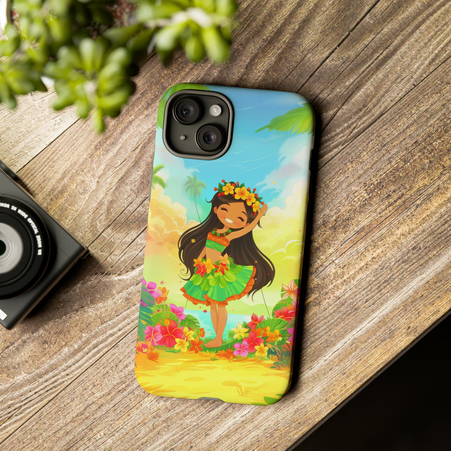 Cute Hula Girl Hawaiian Phone Case, Tropical, Hibiscus, Wireless Compatible, Protective Cell Phone Case for iPhone, Samsung, Pixel phones