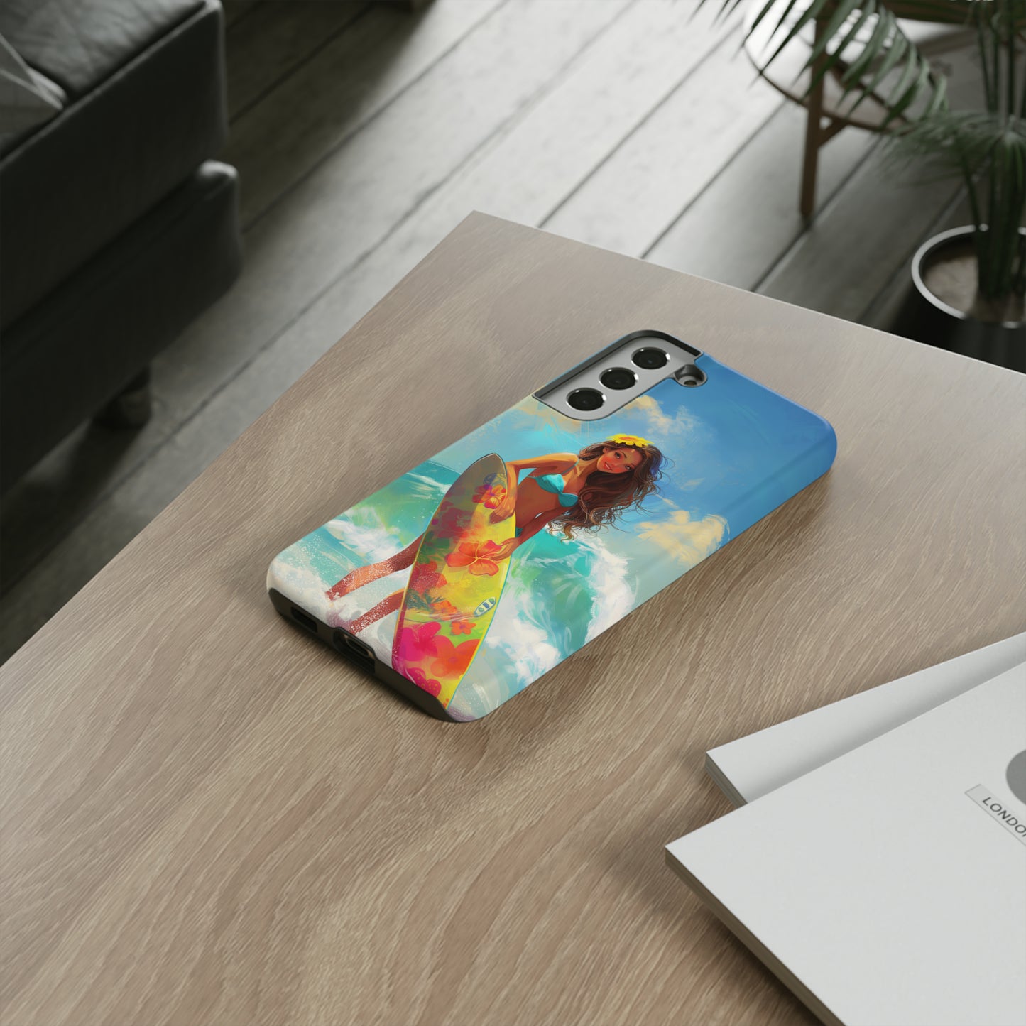 Surfer Girl Hawaiian Phone Case, Tropical, Hibiscus, Wireless Compatible, Protective Cell Phone Case for iPhone, Samsung, Pixel phones