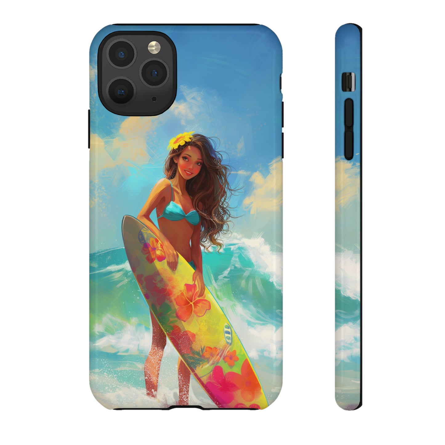 Surfer Girl Hawaiian Phone Case, Tropical, Hibiscus, Wireless Compatible, Protective Cell Phone Case for iPhone, Samsung, Pixel phones