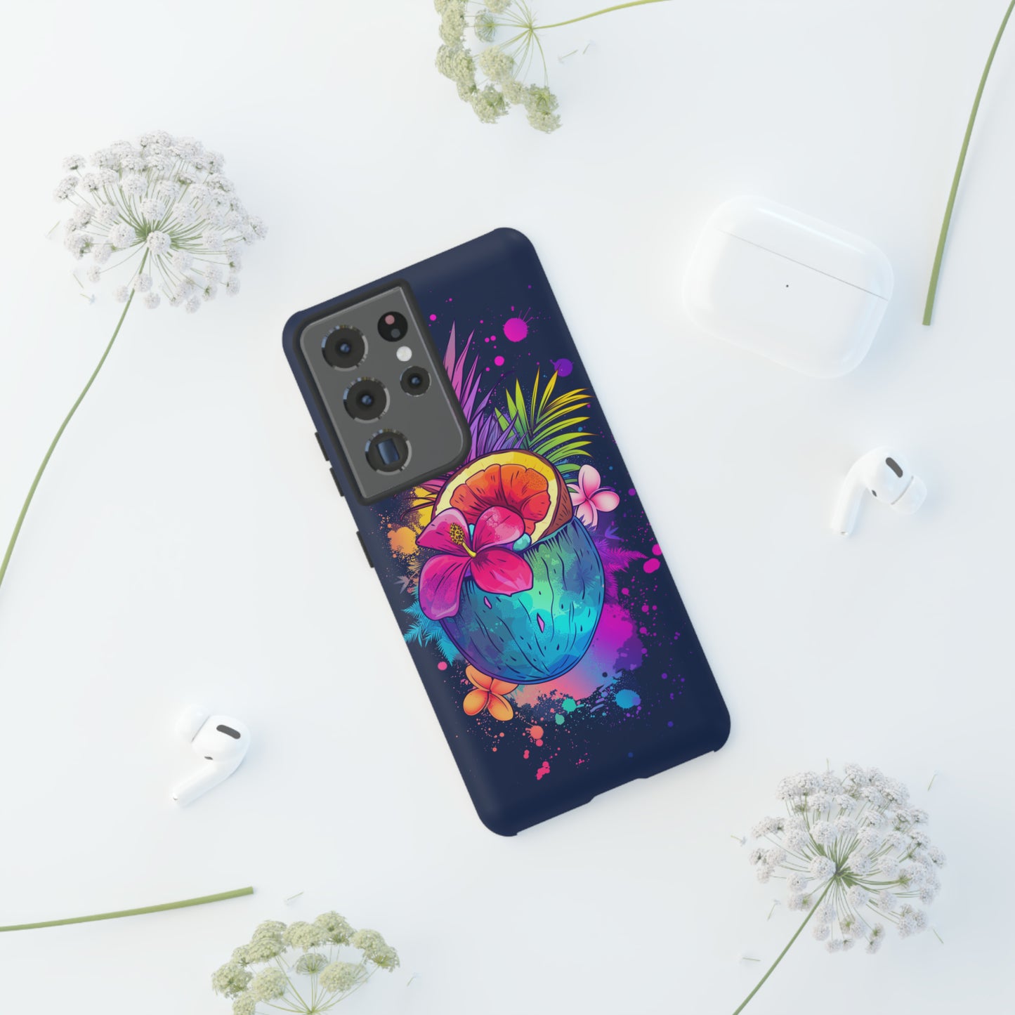 Coconut Dark Colorful Hawaiian Tropical Phone Case, Island Tropics, Wireless Compatible, Protective Cell Phone Case iPhone, Samsung, Pixel