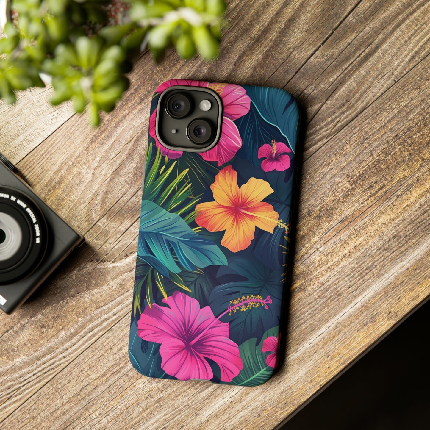 Hibiscus Dark Hawaiian Tropical Phone Case, 808, Island Tropics, Wireless Compatible, Protective Cell Phone Case iPhone, Samsung, Pixel