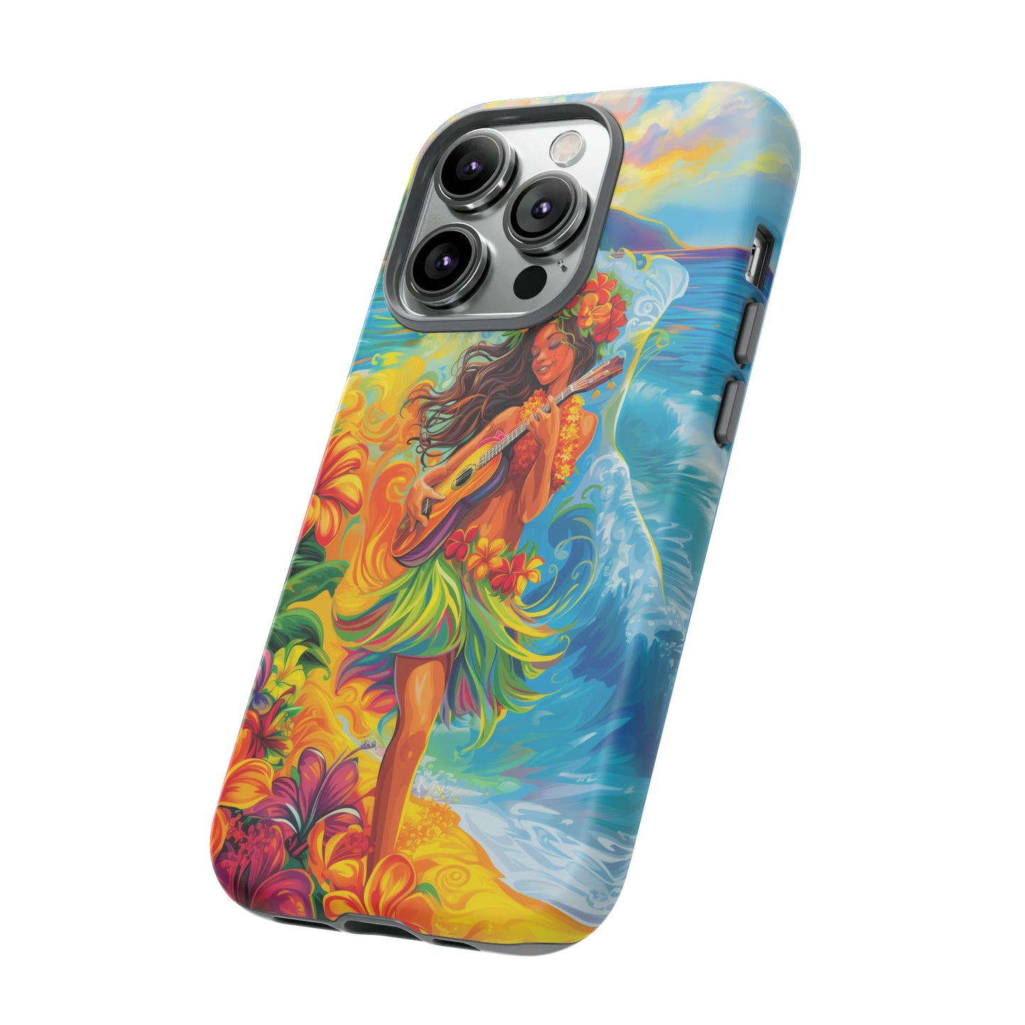 Ukulele Hula Girl Hawaiian Phone Case, Tropical, Hibiscus, Wireless Compatible, Protective Cell Phone Case for iPhone, Samsung, Pixel phones