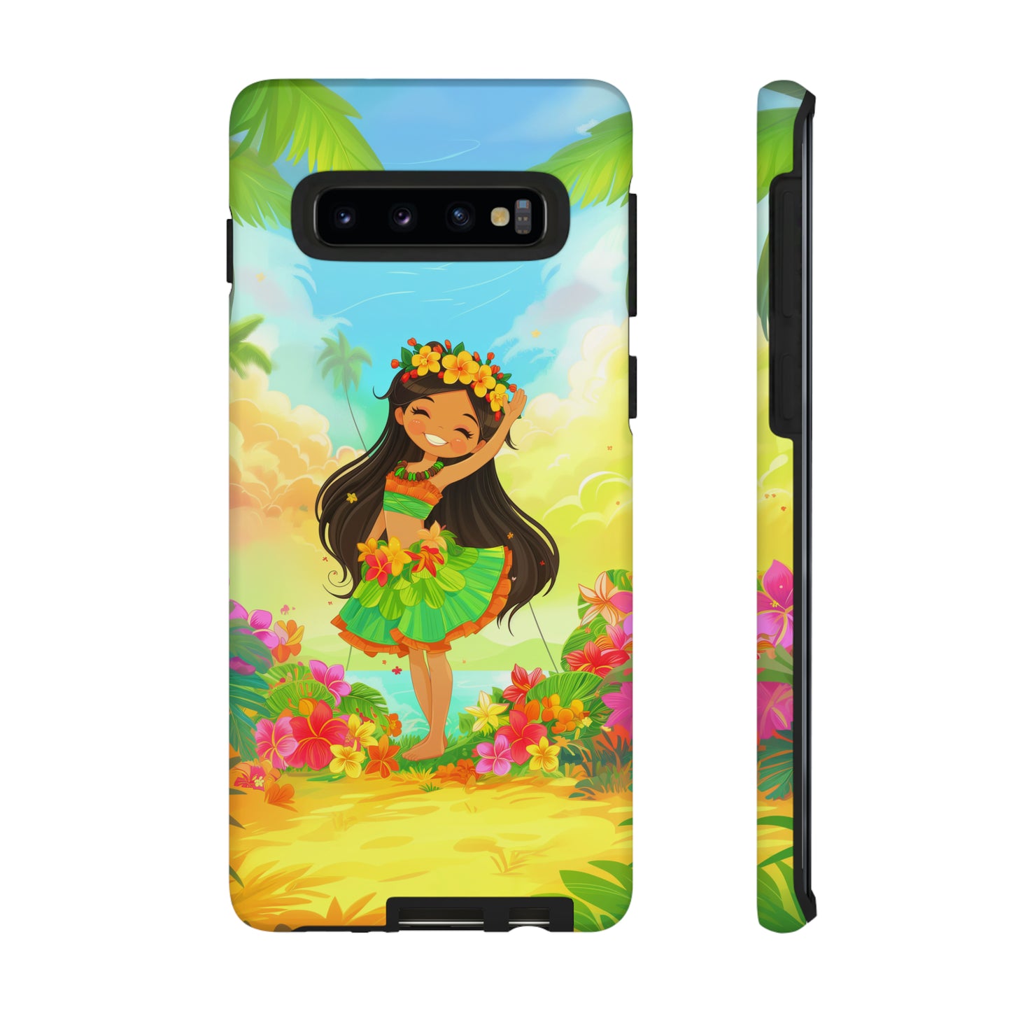 Cute Hula Girl Hawaiian Phone Case, Tropical, Hibiscus, Wireless Compatible, Protective Cell Phone Case for iPhone, Samsung, Pixel phones