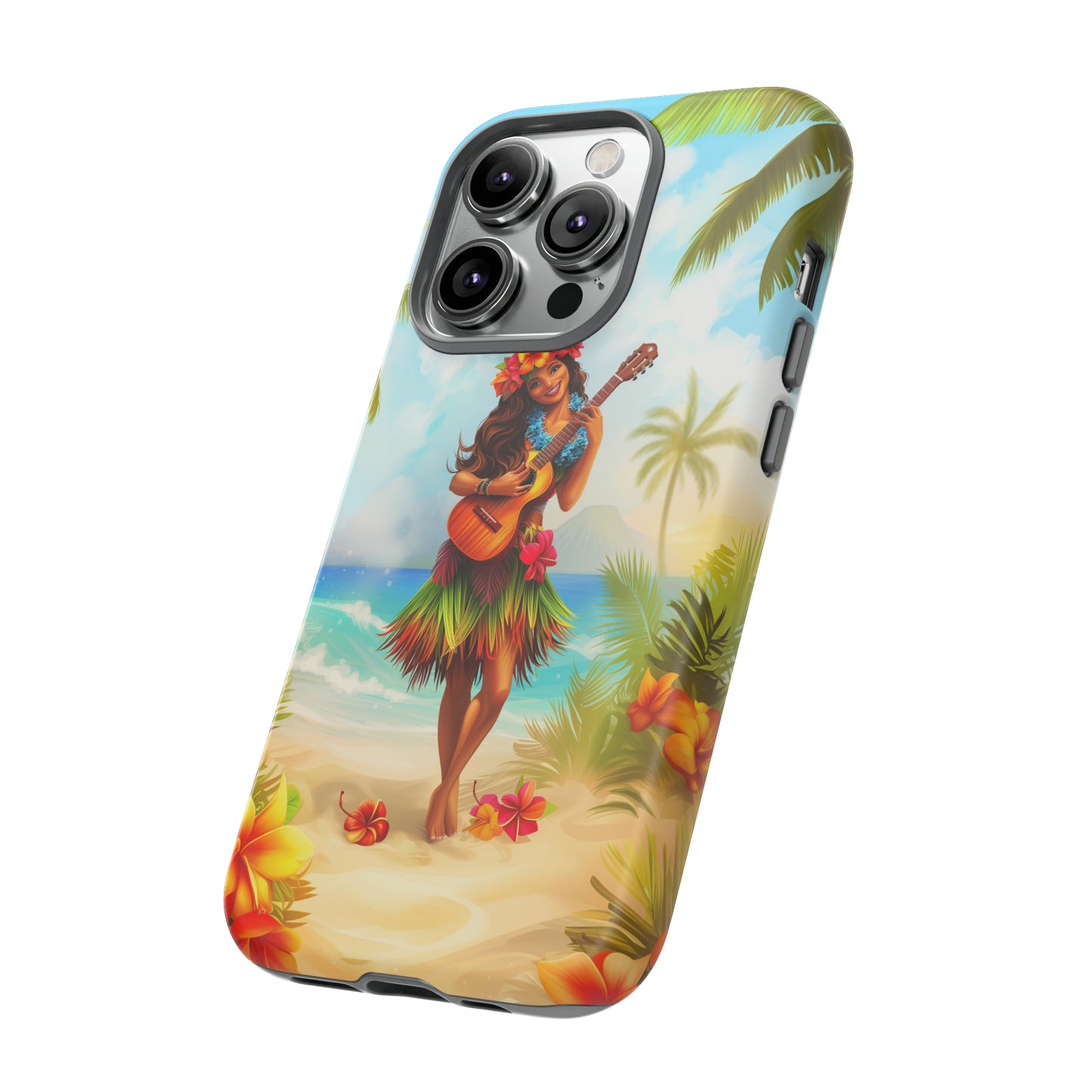 Hula Girl Guitar Hawaiian Phone Case, Tropical, Hibiscus, Wireless Compatible, Protective Cell Phone Case for iPhone, Samsung, Pixel phones