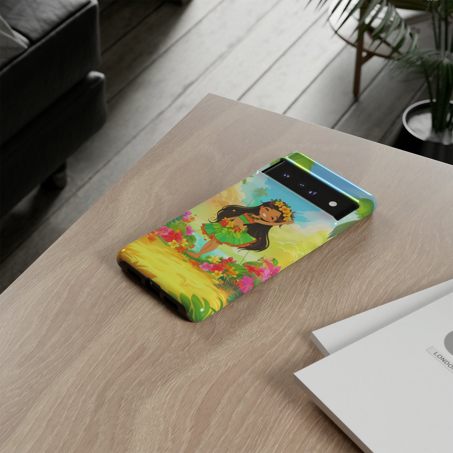 Cute Hula Girl Hawaiian Phone Case, Tropical, Hibiscus, Wireless Compatible, Protective Cell Phone Case for iPhone, Samsung, Pixel phones