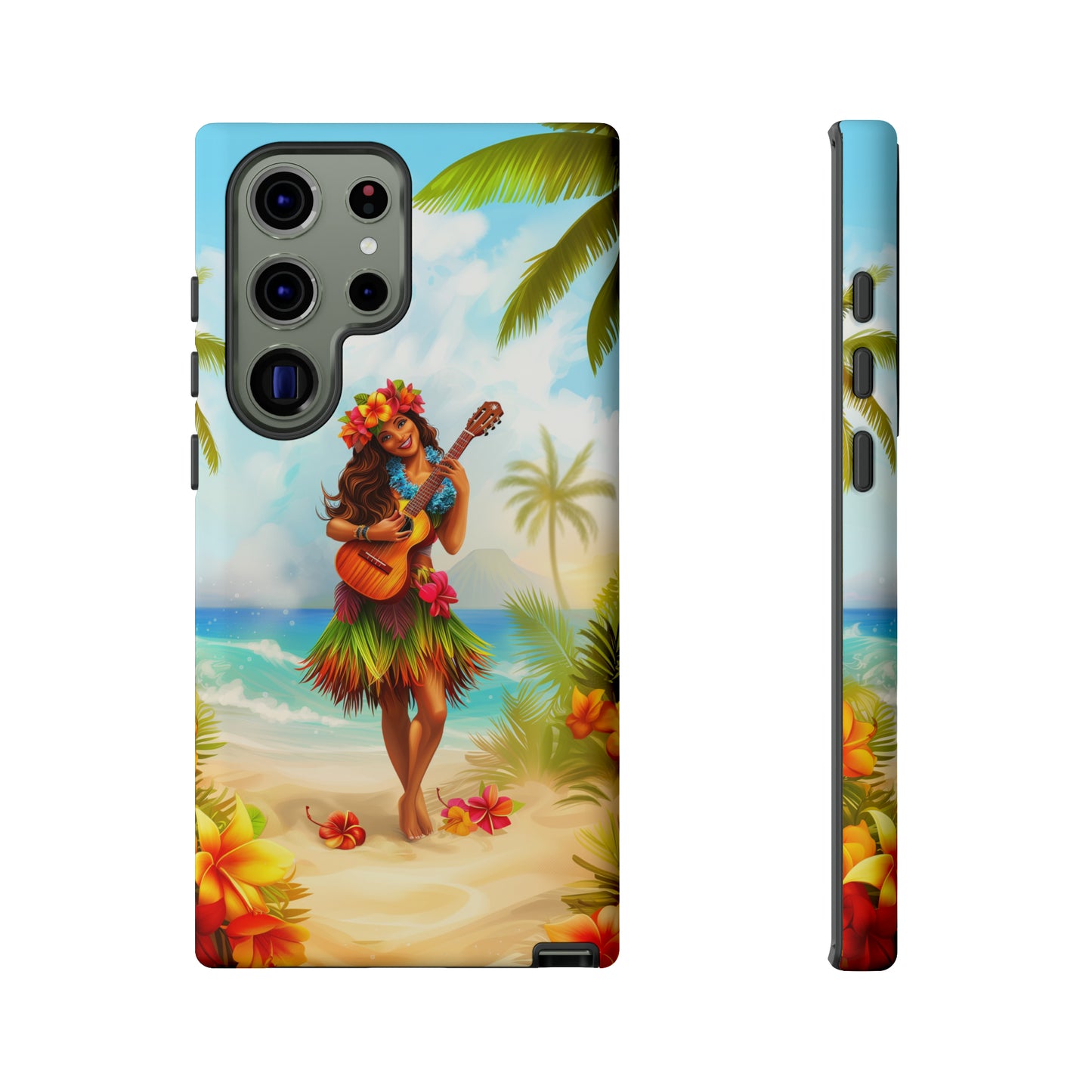 Hula Girl Guitar Hawaiian Phone Case, Tropical, Hibiscus, Wireless Compatible, Protective Cell Phone Case for iPhone, Samsung, Pixel phones