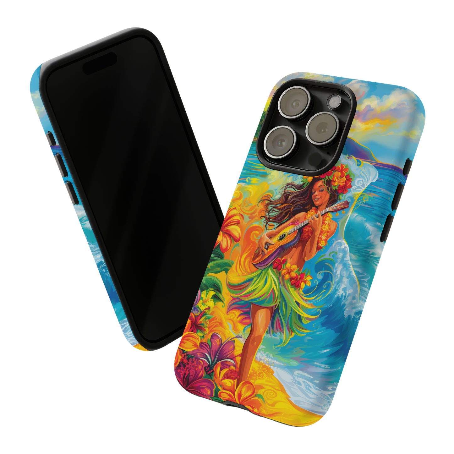 Ukulele Hula Girl Hawaiian Phone Case, Tropical, Hibiscus, Wireless Compatible, Protective Cell Phone Case for iPhone, Samsung, Pixel phones