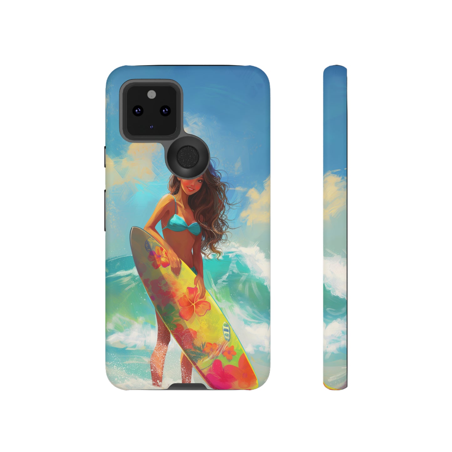 Surfer Girl Hawaiian Phone Case, Tropical, Hibiscus, Wireless Compatible, Protective Cell Phone Case for iPhone, Samsung, Pixel phones