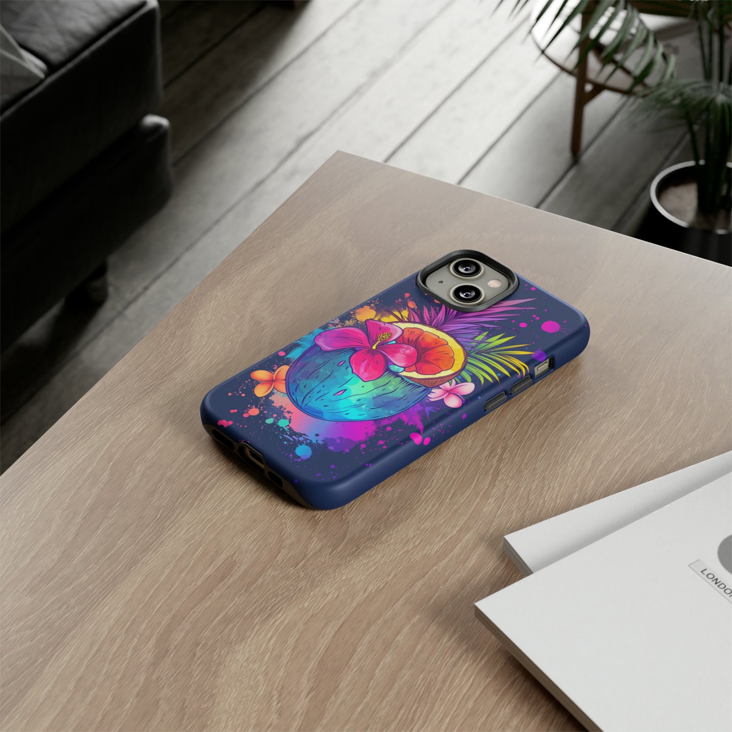 Coconut Dark Colorful Hawaiian Tropical Phone Case, Island Tropics, Wireless Compatible, Protective Cell Phone Case iPhone, Samsung, Pixel