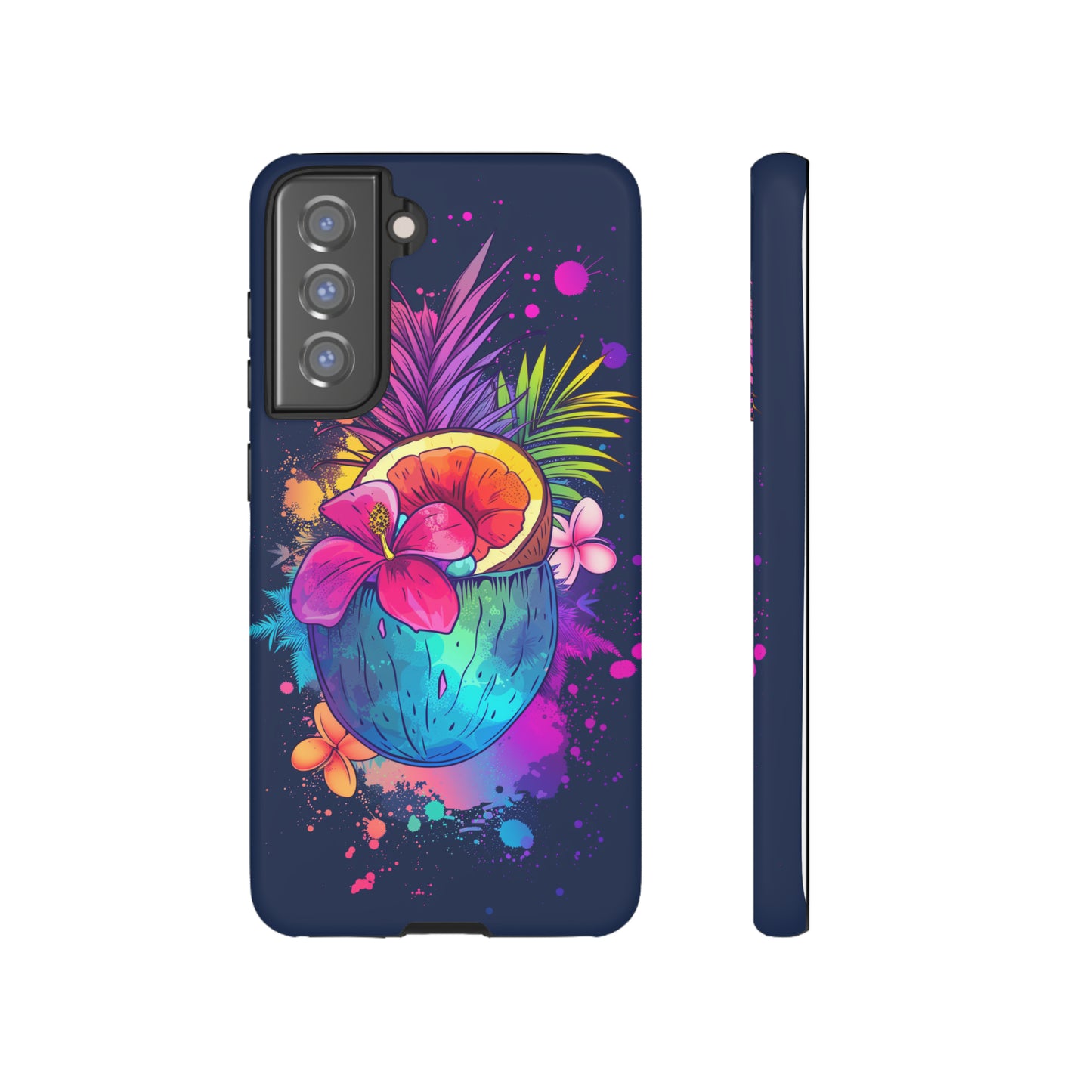 Coconut Dark Colorful Hawaiian Tropical Phone Case, Island Tropics, Wireless Compatible, Protective Cell Phone Case iPhone, Samsung, Pixel