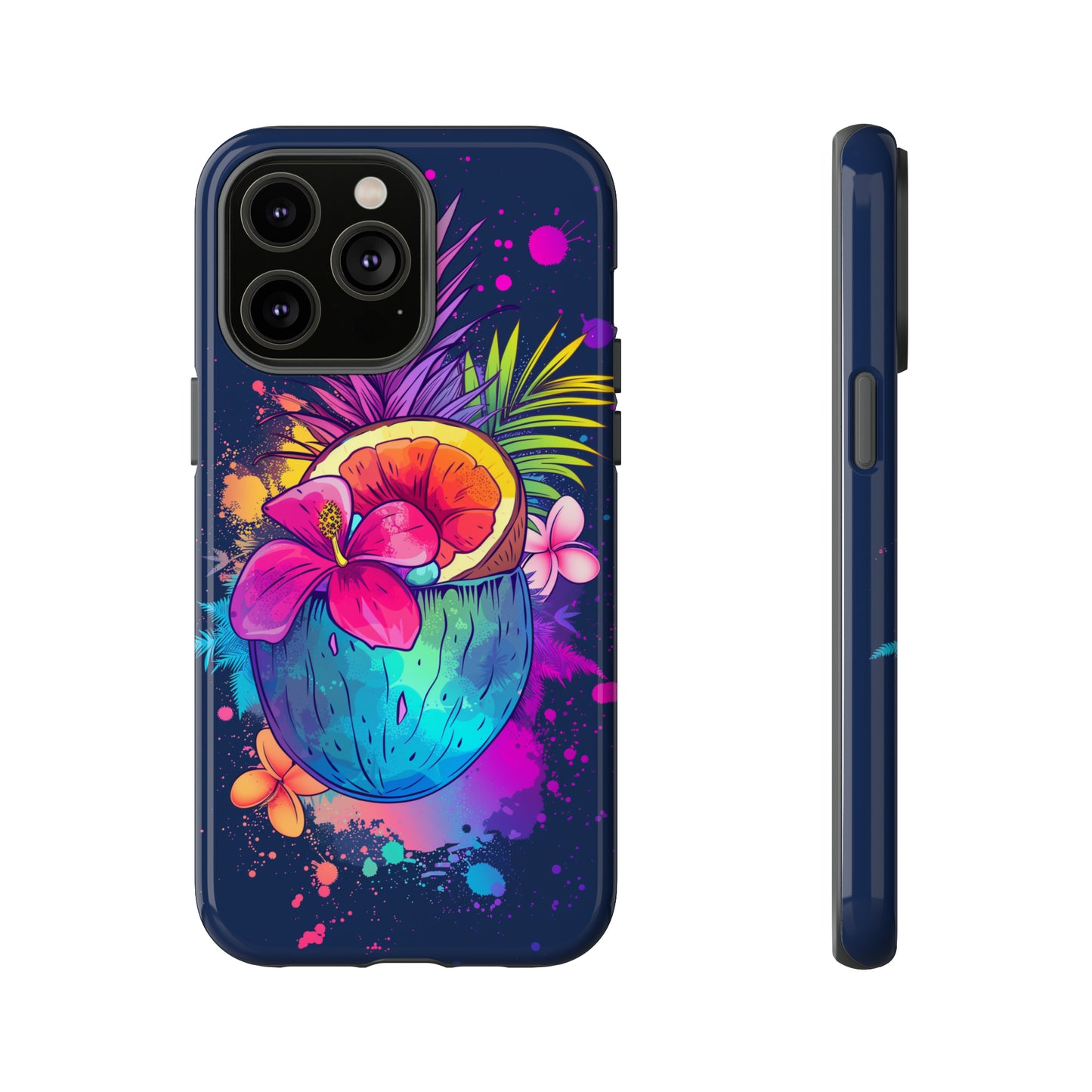 Coconut Dark Colorful Hawaiian Tropical Phone Case, Island Tropics, Wireless Compatible, Protective Cell Phone Case iPhone, Samsung, Pixel