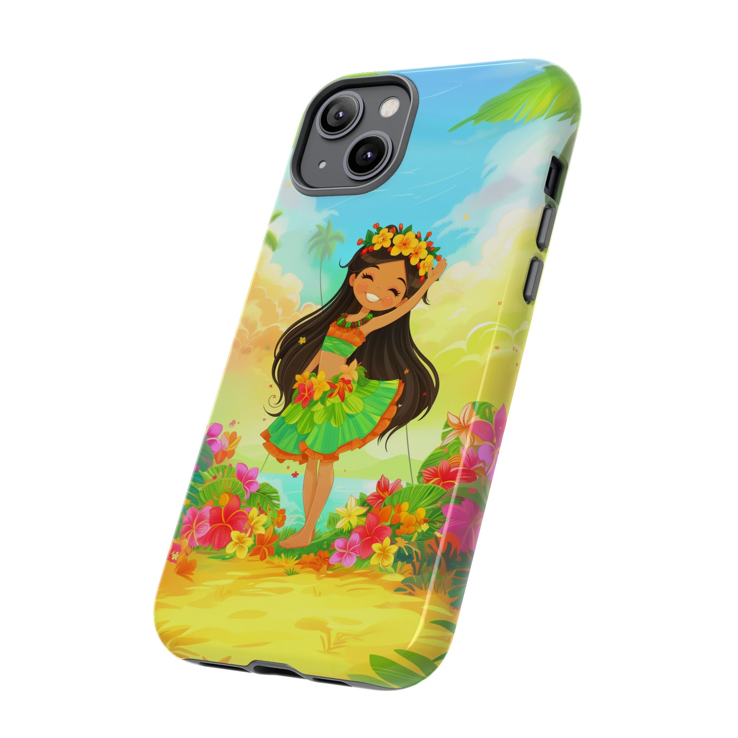 Cute Hula Girl Hawaiian Phone Case, Tropical, Hibiscus, Wireless Compatible, Protective Cell Phone Case for iPhone, Samsung, Pixel phones