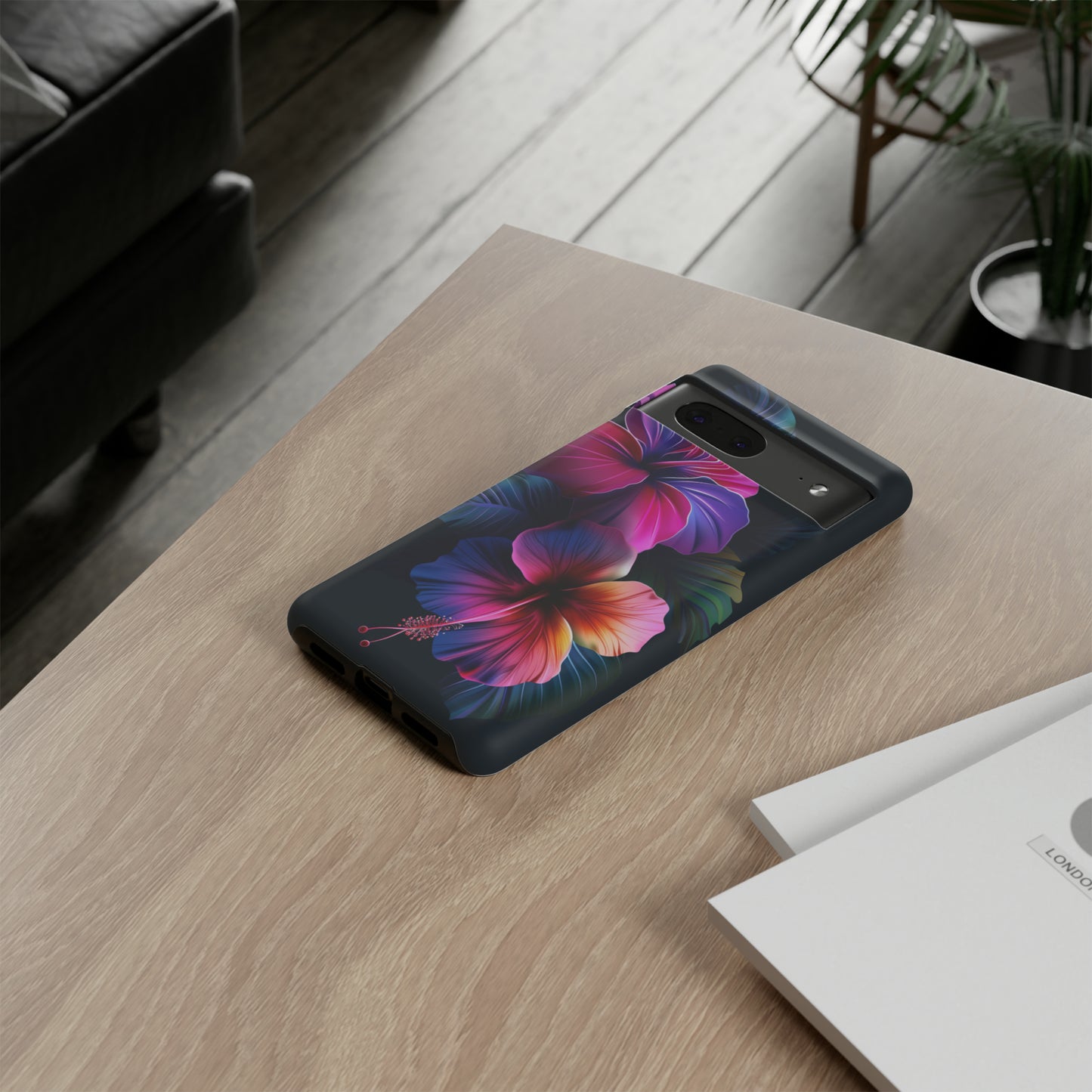 Hibiscus Neon Dark Hawaiian Tropical Phone Case, 808, Island Tropics, Wireless Compatible, Protective Cell Phone Case iPhone, Samsung, Pixel