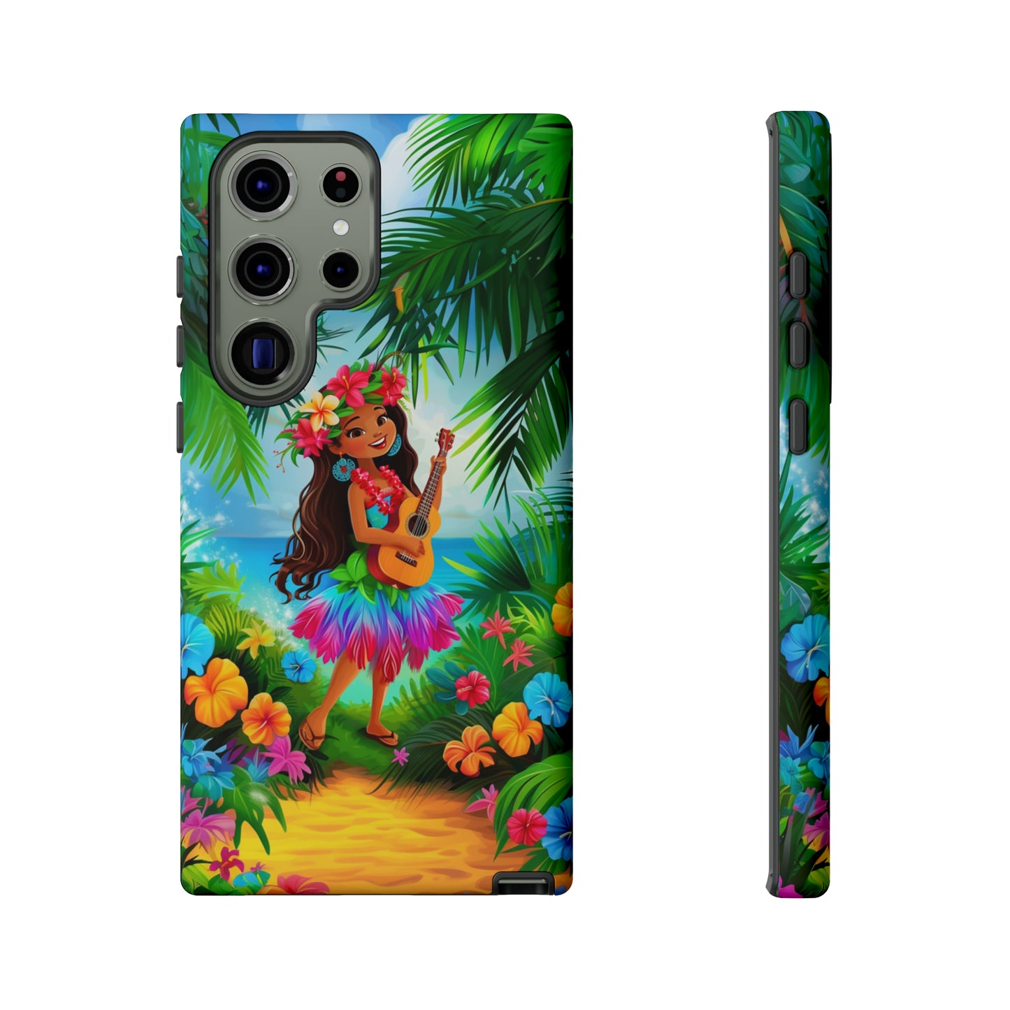 Hula Girl Ukulele Hawaiian Phone Case, Tropical, Hibiscus, Wireless Compatible, Protective Cell Phone Case for iPhone, Samsung, Pixel phones