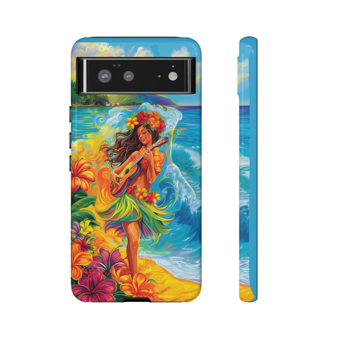 Ukulele Hula Girl Hawaiian Phone Case, Tropical, Hibiscus, Wireless Compatible, Protective Cell Phone Case for iPhone, Samsung, Pixel phones