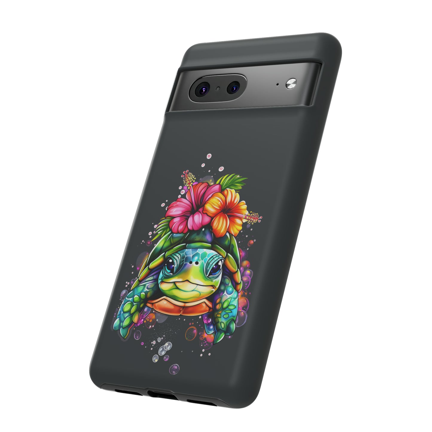 Color Splash Turtle Hawaiian Phone Case, Tropical, Hibiscus, Wireless Compatible, Protective Cell Phone Case for iPhone, Samsung, Pixel