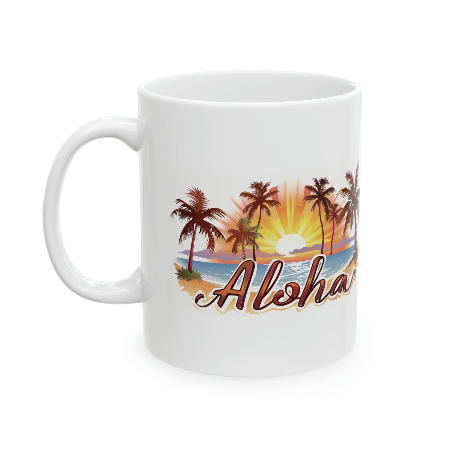Aloha Sunset Cursive Brown Hawaiian Ceramic Mug 11oz, Hawaii Mug, HI Mug, Aloha Mug, 808 Mug, Island Mug, Tropical Mug, Coffee Mug