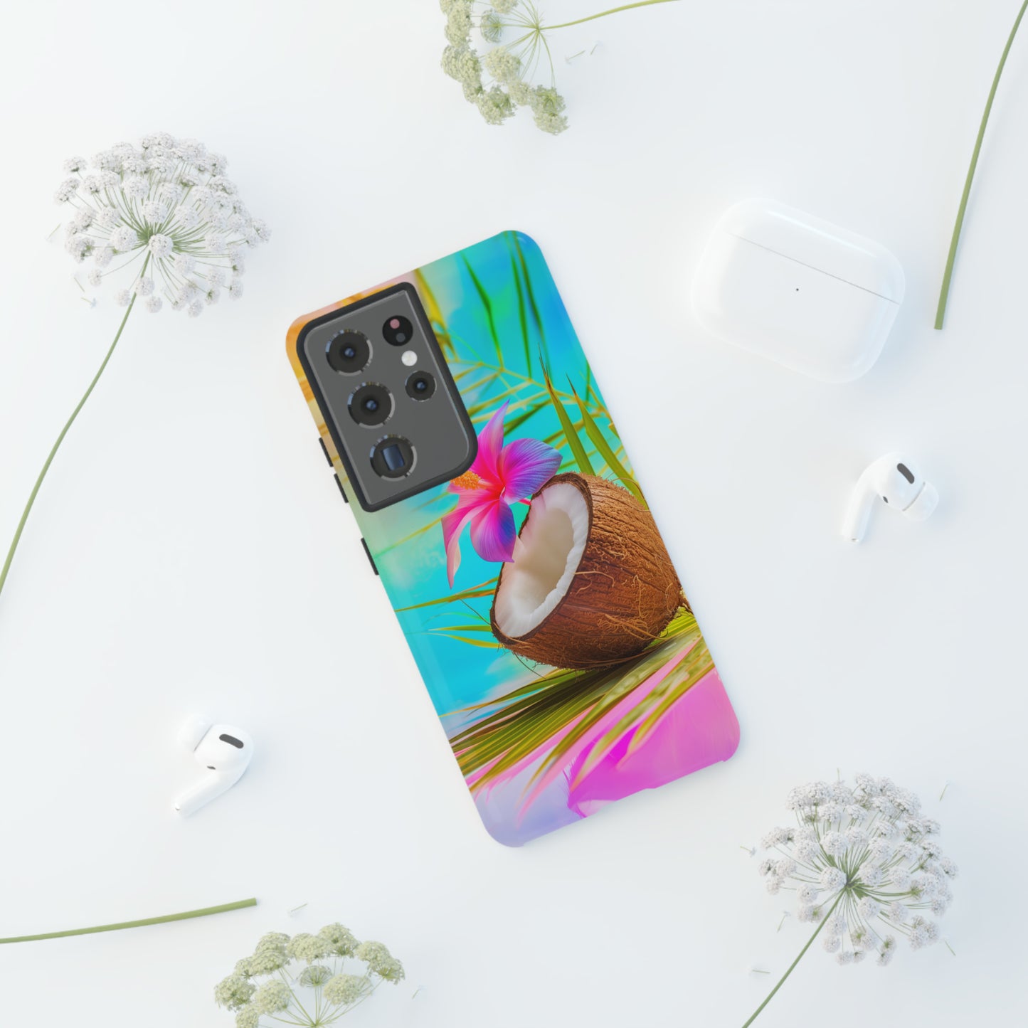 Coconut Colorful Hawaiian Tropical Phone Case, 808, Island Tropics, Wireless Compatible, Protective Cell Phone Case iPhone, Samsung, Pixel