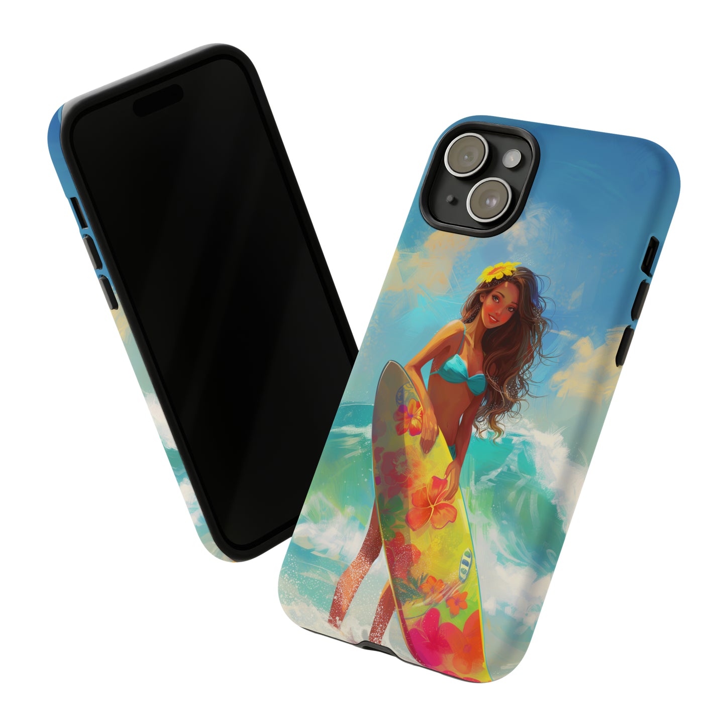 Surfer Girl Hawaiian Phone Case, Tropical, Hibiscus, Wireless Compatible, Protective Cell Phone Case for iPhone, Samsung, Pixel phones