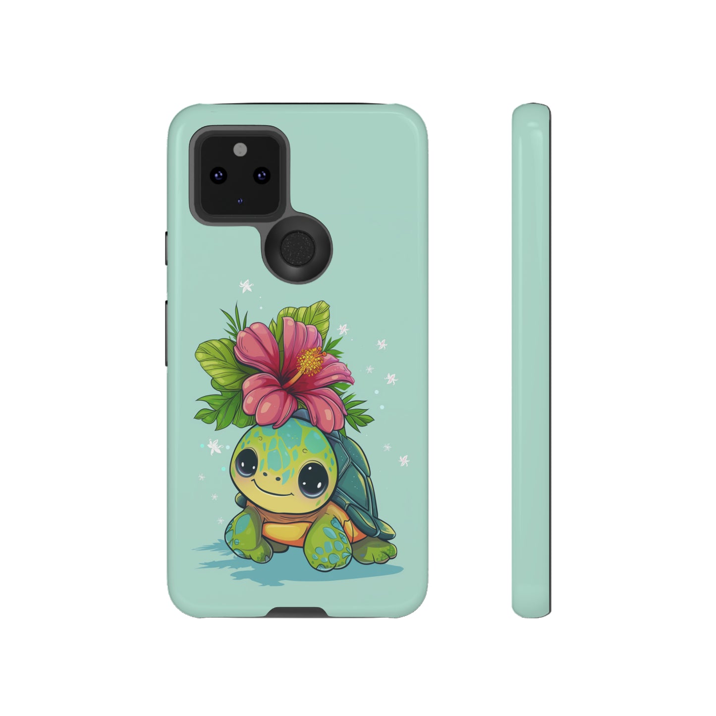 Cute Turtle Hawaiian Phone Case, Tropical, Hibiscus, Wireless Compatible, Protective Cell Phone Case for iPhone, Samsung, Pixel phones