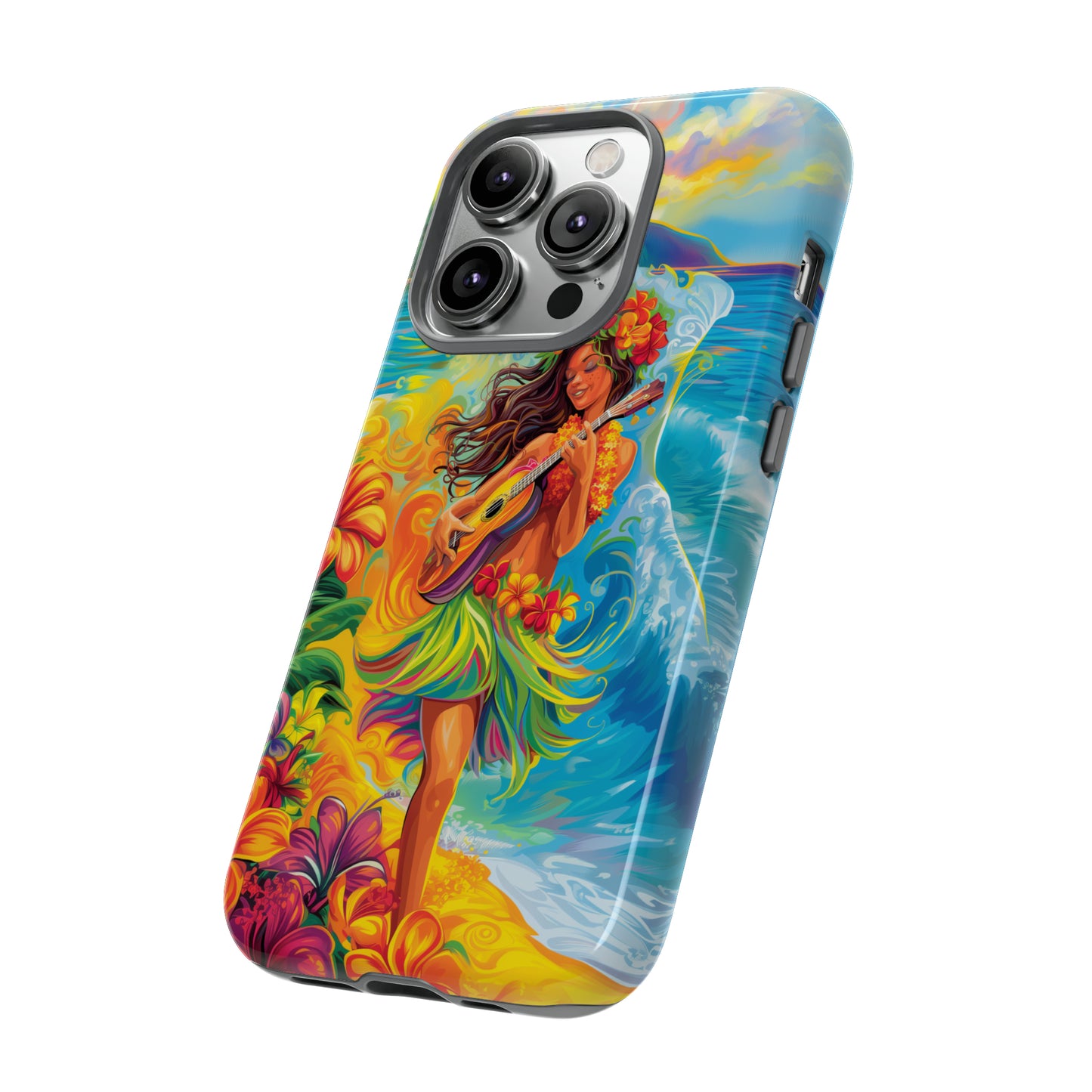 Ukulele Hula Girl Hawaiian Phone Case, Tropical, Hibiscus, Wireless Compatible, Protective Cell Phone Case for iPhone, Samsung, Pixel phones