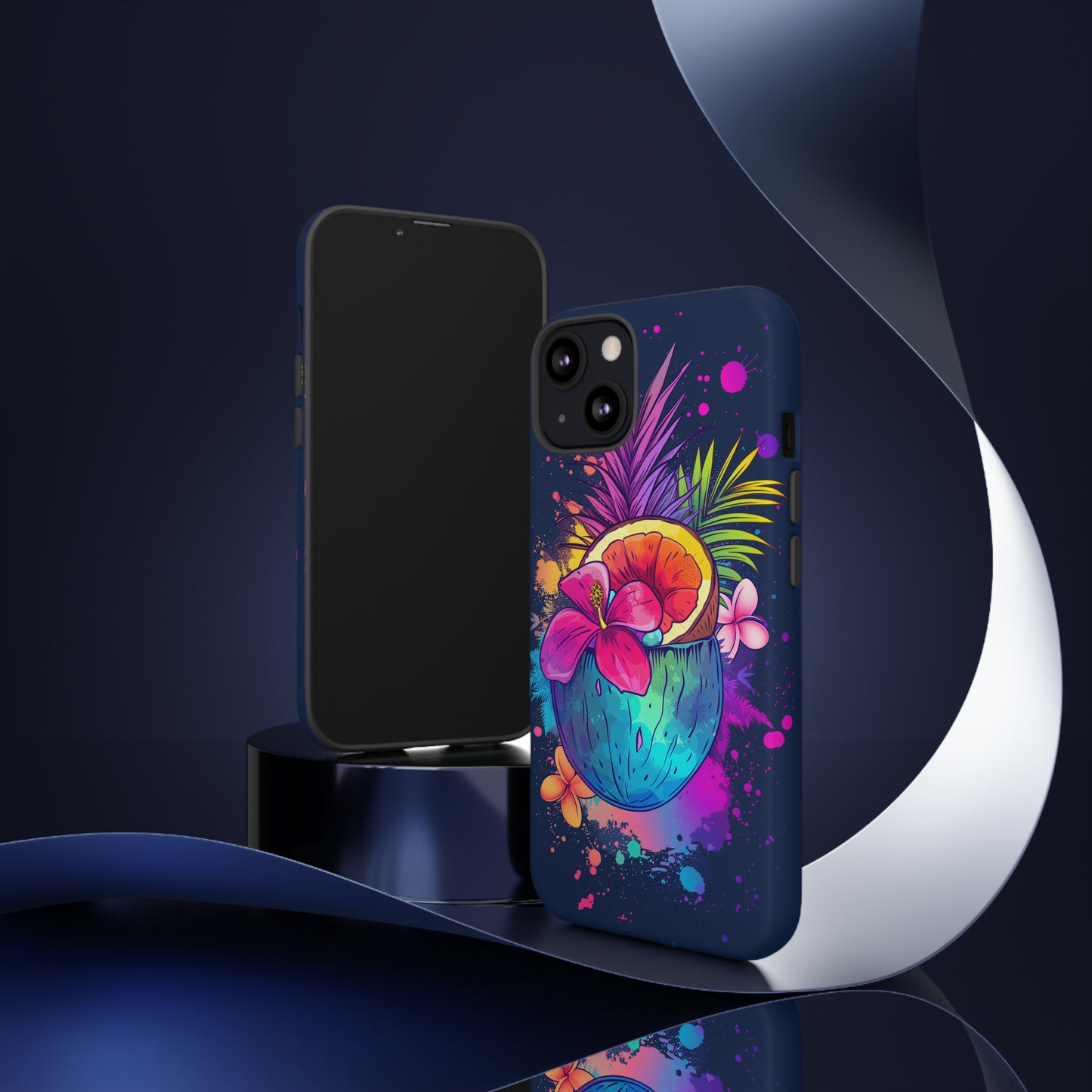 Coconut Dark Colorful Hawaiian Tropical Phone Case, Island Tropics, Wireless Compatible, Protective Cell Phone Case iPhone, Samsung, Pixel