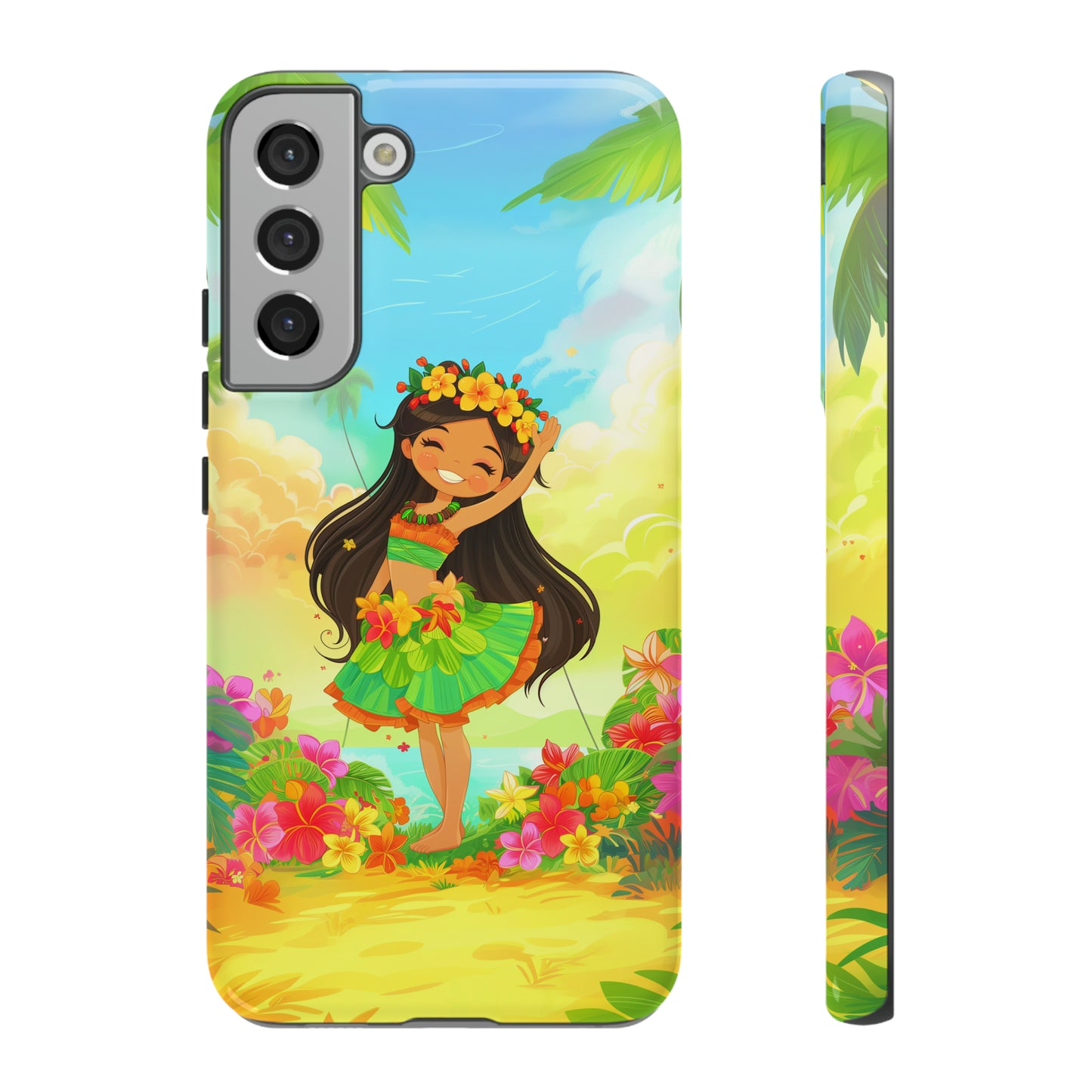 Cute Hula Girl Hawaiian Phone Case, Tropical, Hibiscus, Wireless Compatible, Protective Cell Phone Case for iPhone, Samsung, Pixel phones