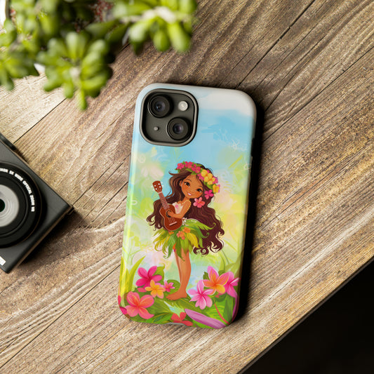 Cute Hula Girl Hawaiian Phone Case, Tropical, Hibiscus, Wireless Compatible, Protective Cell Phone Case for iPhone, Samsung, Pixel phones