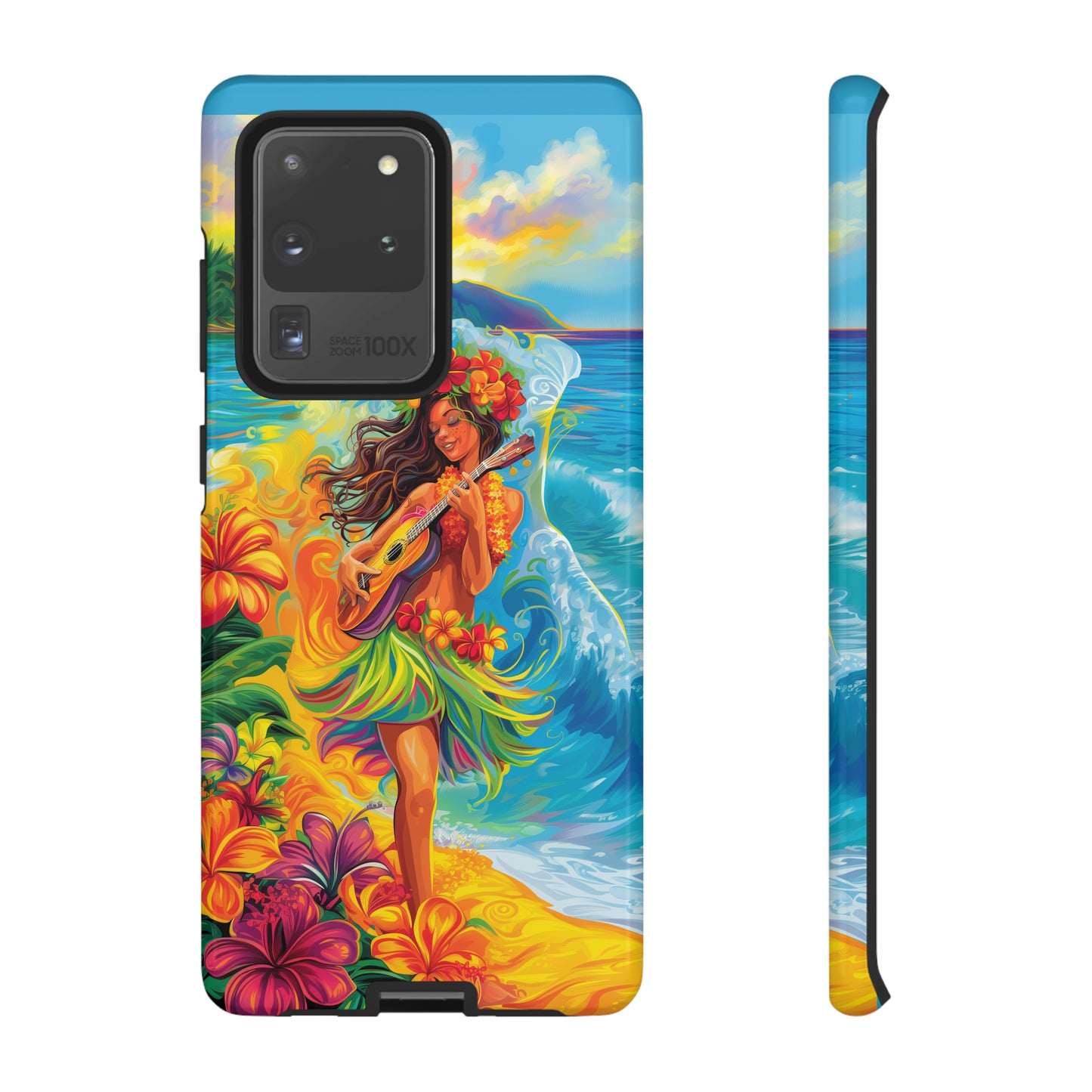 Ukulele Hula Girl Hawaiian Phone Case, Tropical, Hibiscus, Wireless Compatible, Protective Cell Phone Case for iPhone, Samsung, Pixel phones
