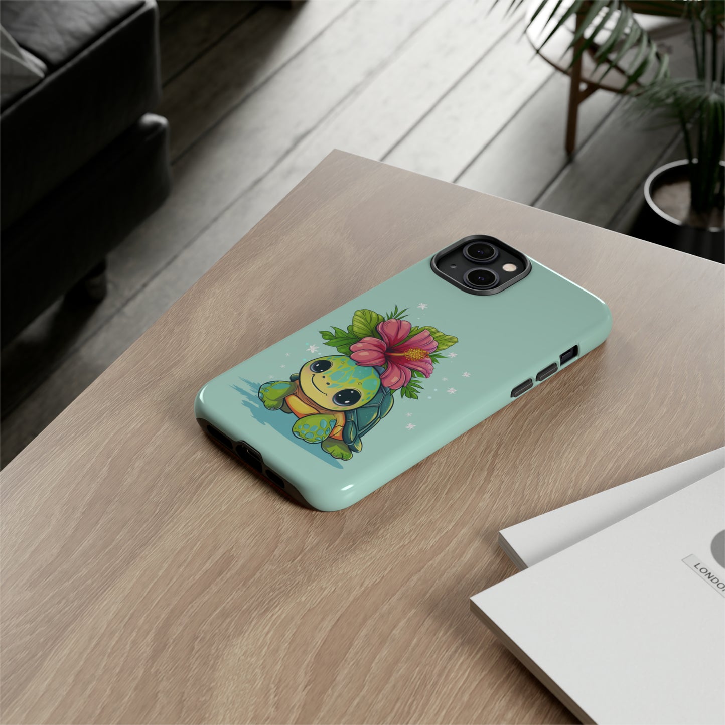 Cute Turtle Hawaiian Phone Case, Tropical, Hibiscus, Wireless Compatible, Protective Cell Phone Case for iPhone, Samsung, Pixel phones