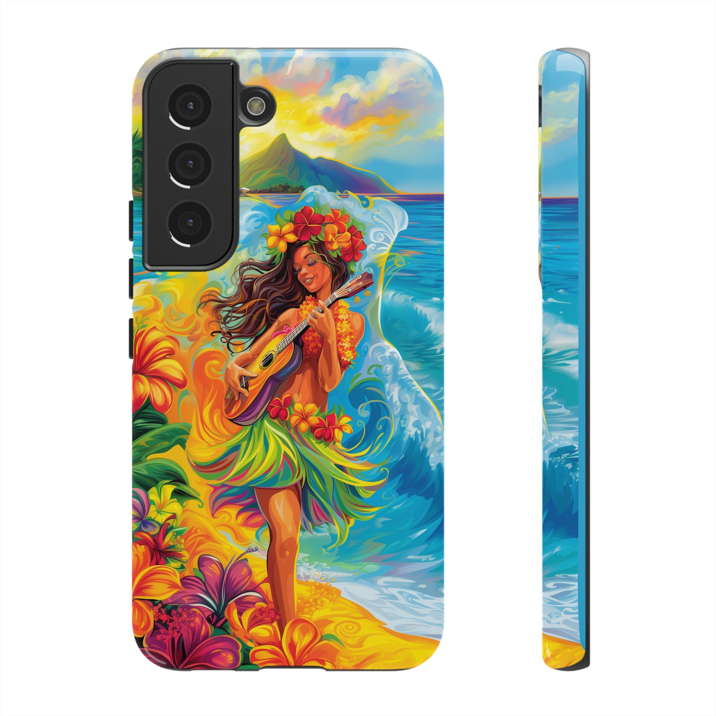 Ukulele Hula Girl Hawaiian Phone Case, Tropical, Hibiscus, Wireless Compatible, Protective Cell Phone Case for iPhone, Samsung, Pixel phones
